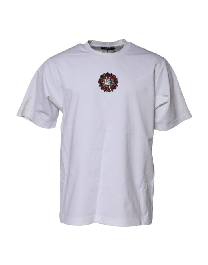 Dolce & Gabbana White Logo Embellish Short Sleeves T-shirt - RIMODA