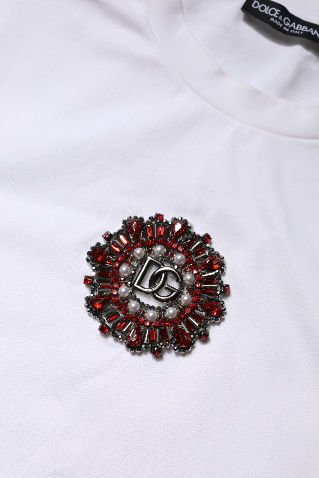 Dolce & Gabbana White Logo Embellish Short Sleeves T-shirt - RIMODA
