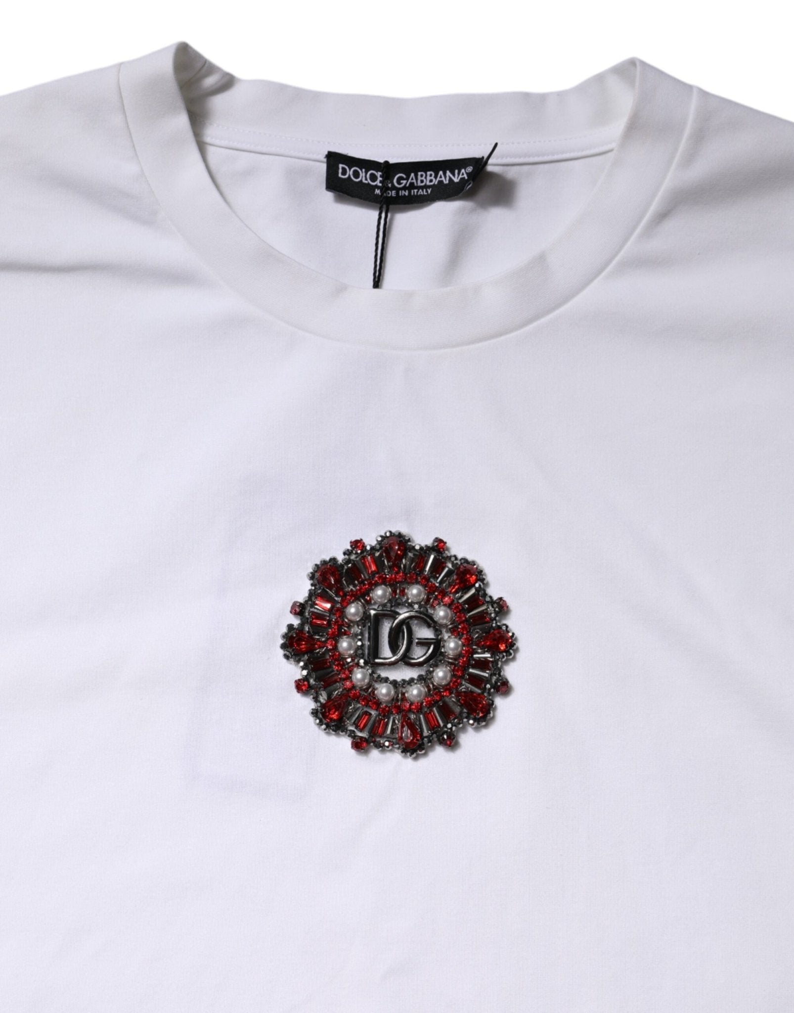 Dolce & Gabbana White Logo Embellish Short Sleeves T-shirt - RIMODA