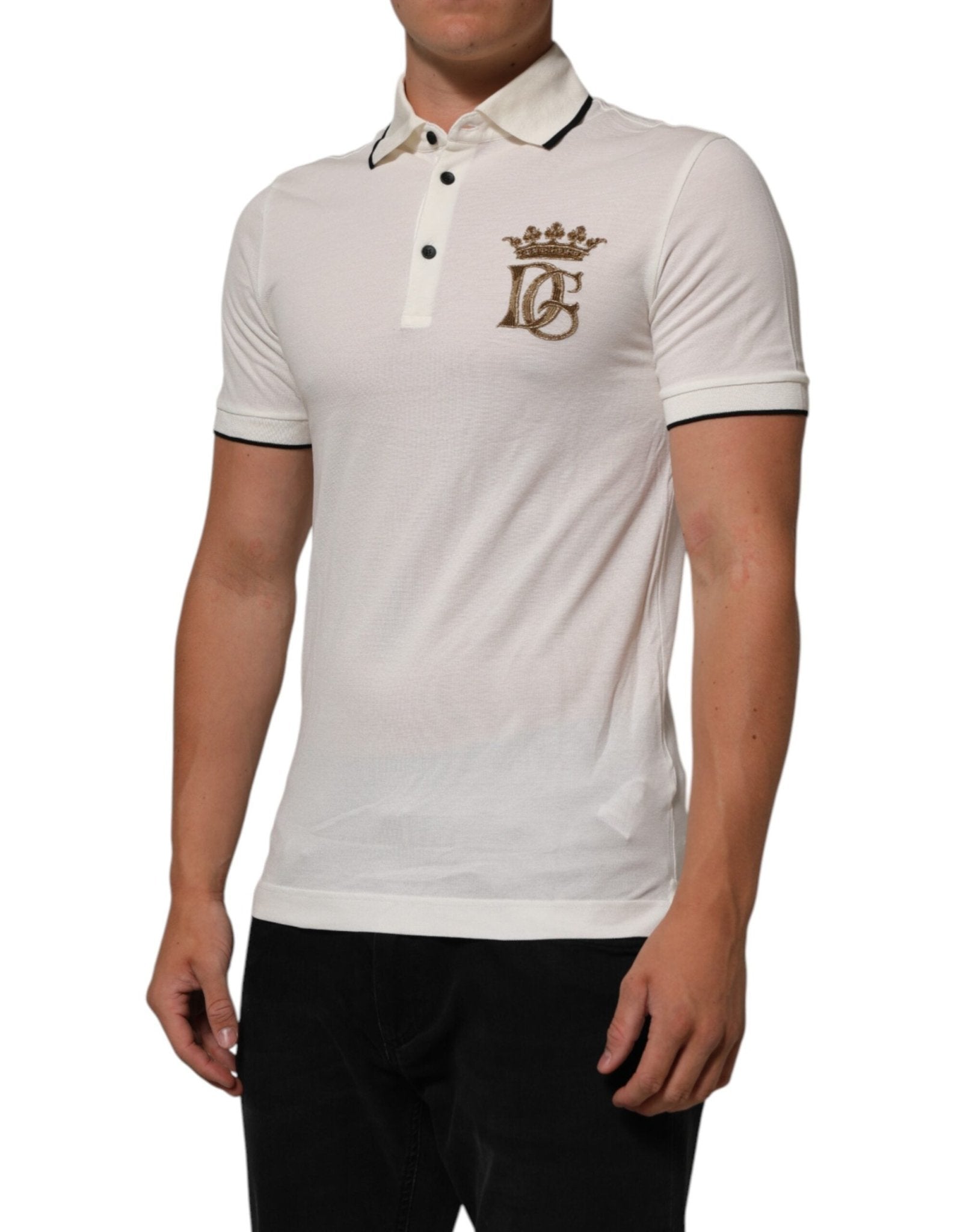 Dolce & Gabbana White Logo Embroidery Cotton Polo T-shirt - RIMODA