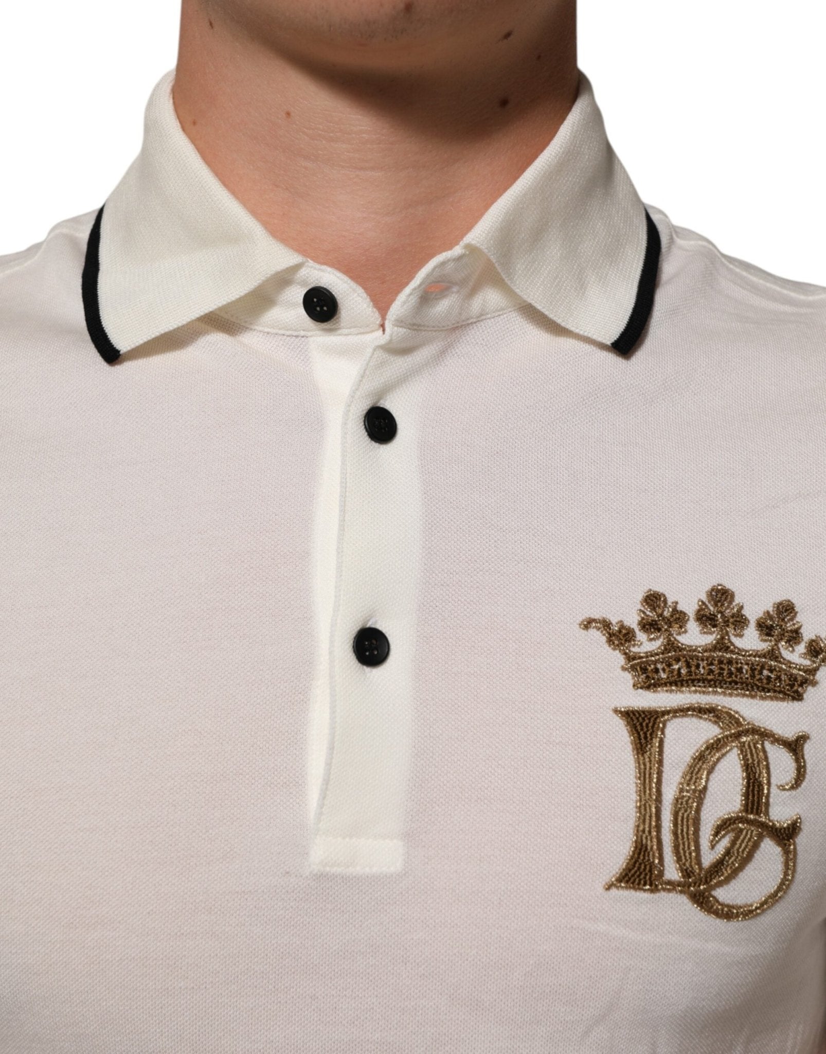 Dolce & Gabbana White Logo Embroidery Cotton Polo T-shirt - RIMODA
