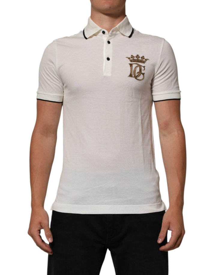 Dolce & Gabbana White Logo Embroidery Cotton Polo T-shirt - RIMODA