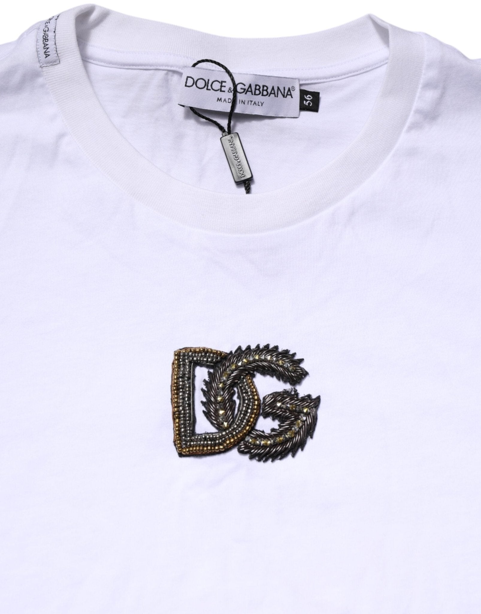 Dolce & Gabbana White Logo Embroidery Crew Neck T-shirt - RIMODA