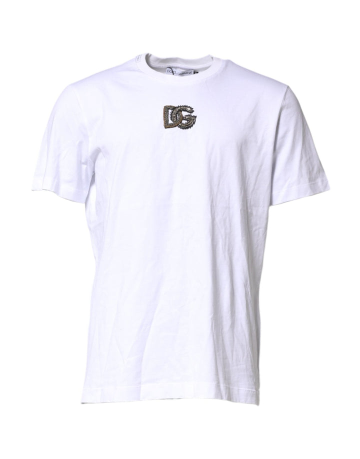 Dolce & Gabbana White Logo Embroidery Crew Neck T-shirt - RIMODA