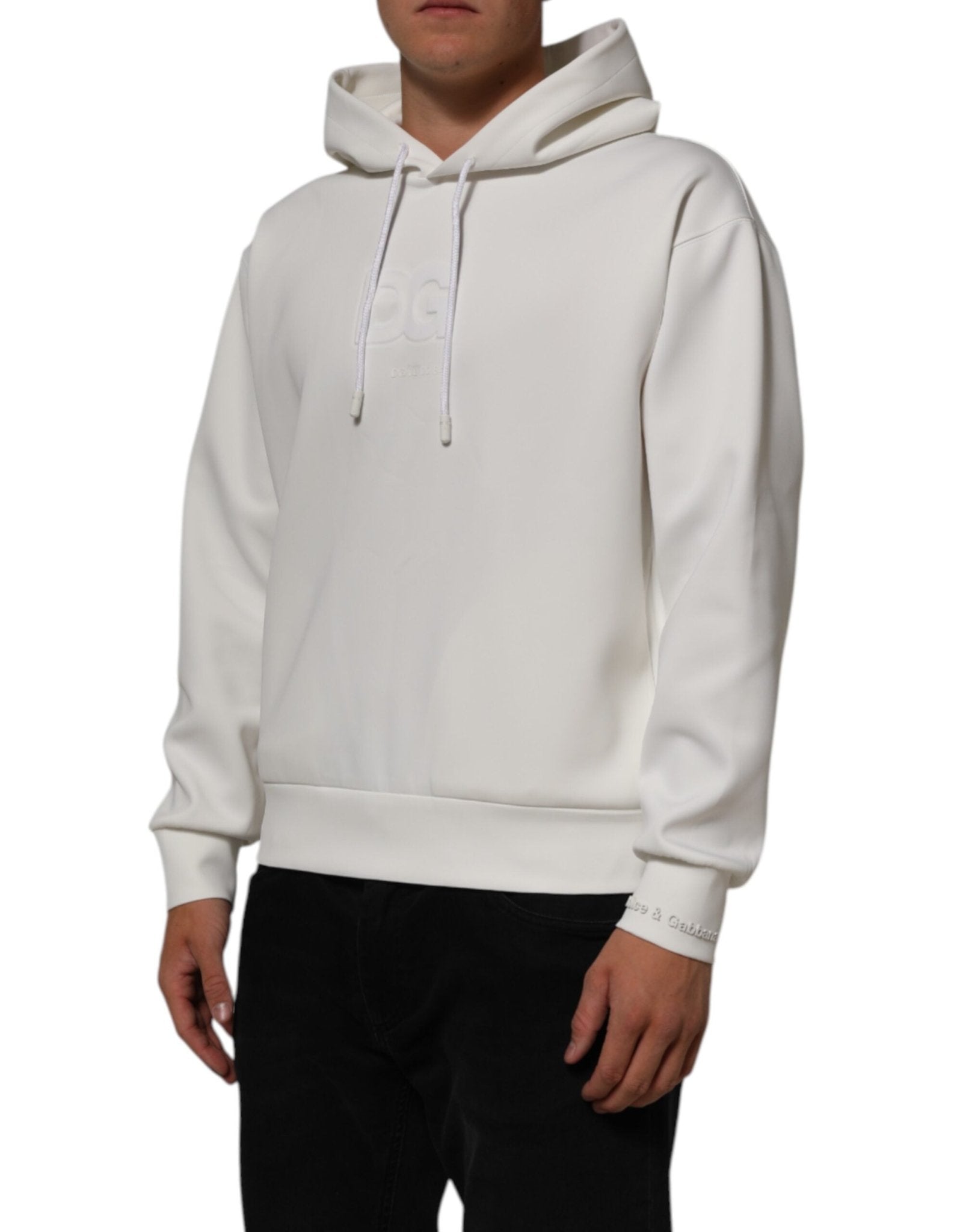 Dolce & Gabbana White Logo Hooded Men Sweatshirt Sweater - RIMODA