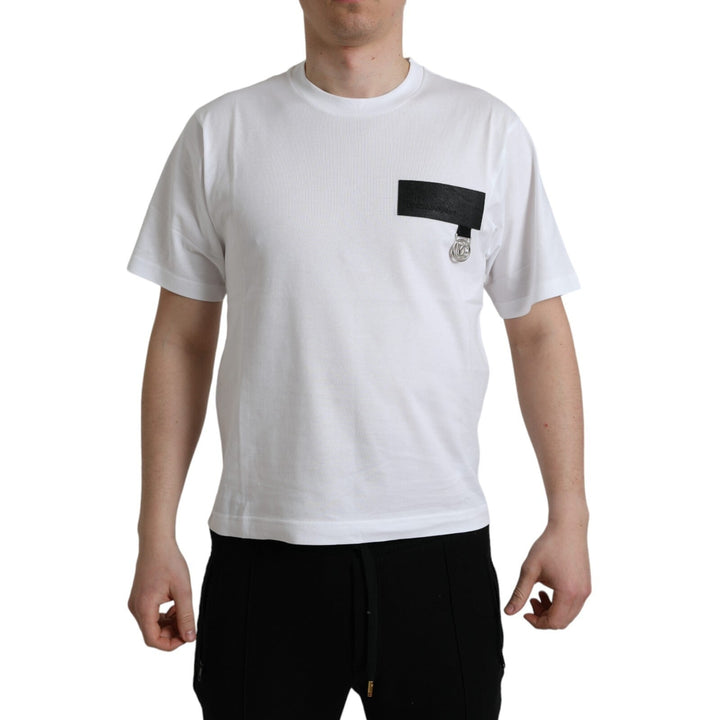 Dolce & Gabbana White Logo Patch Cotton Crew Neck T-shirt - RIMODA