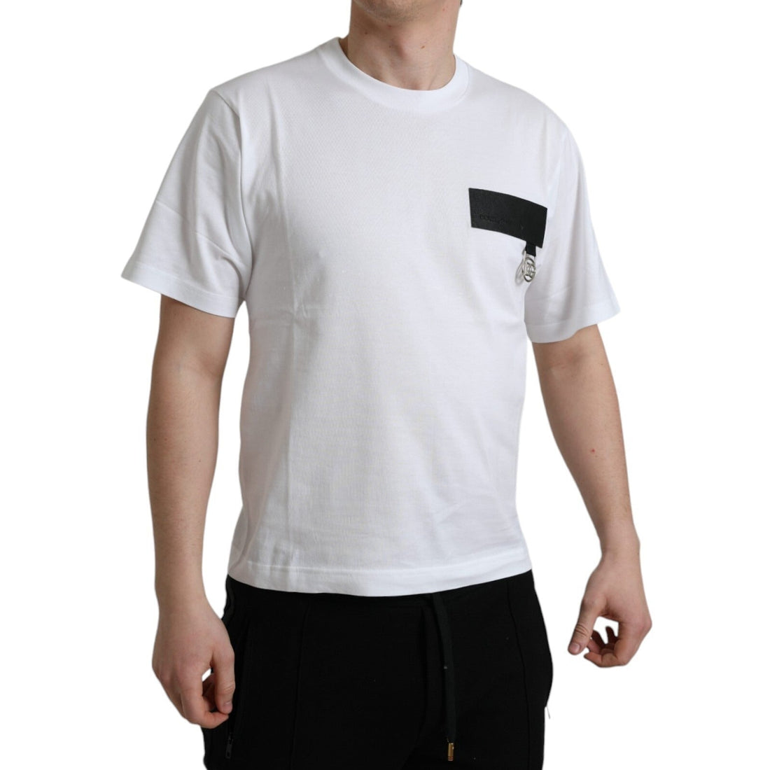 Dolce & Gabbana White Logo Patch Cotton Crew Neck T-shirt - RIMODA