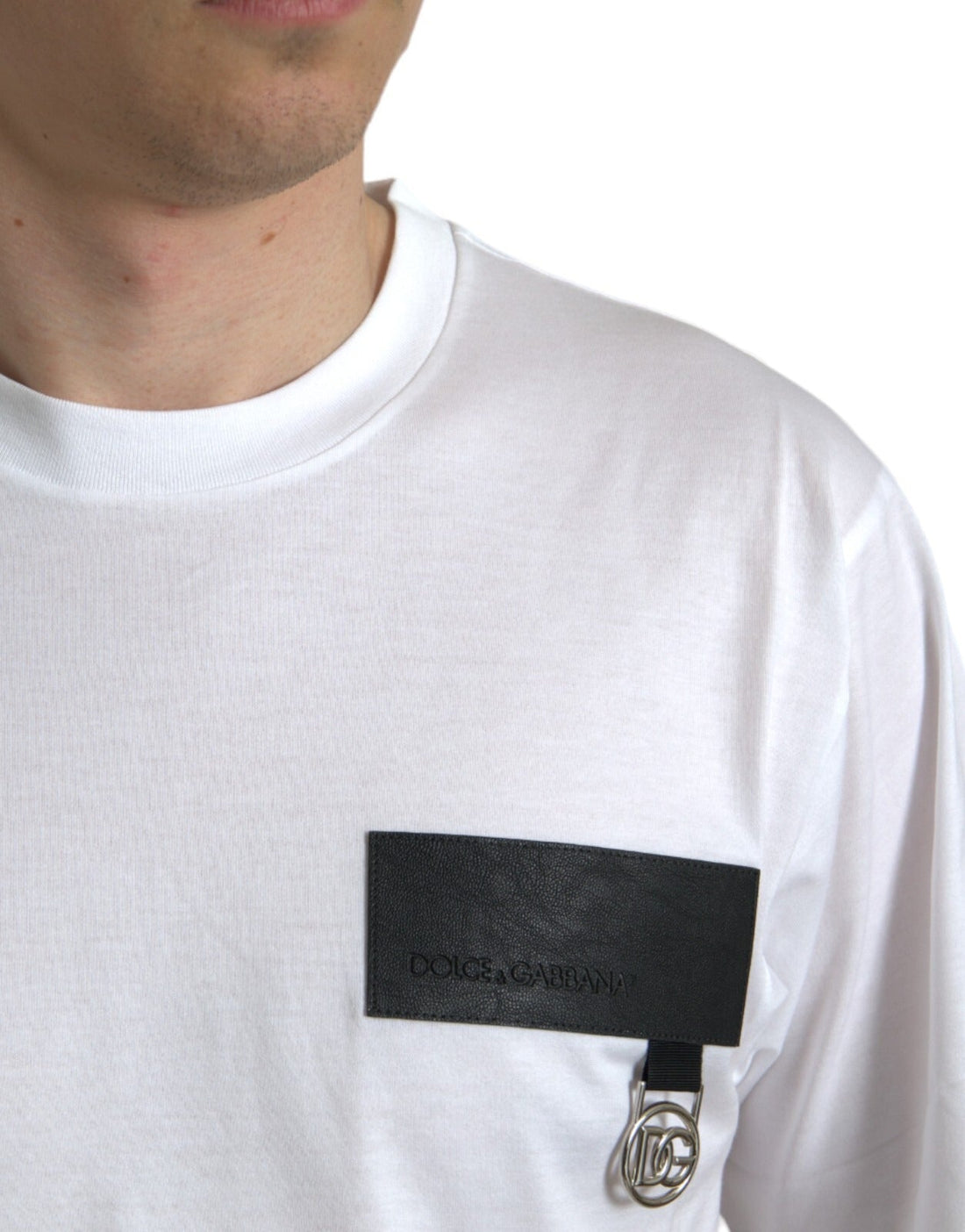 Dolce & Gabbana White Logo Patch Cotton Crew Neck T-shirt - RIMODA