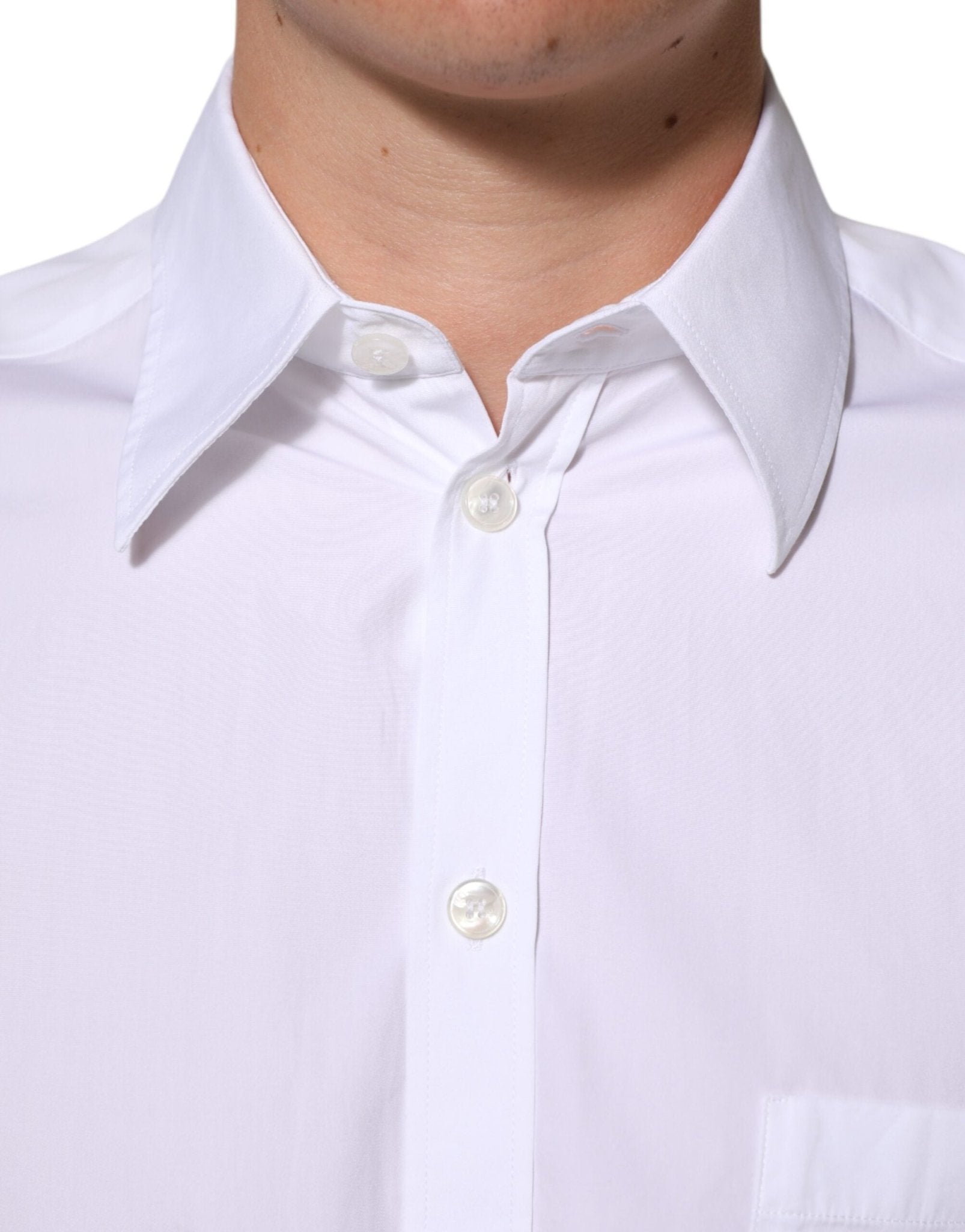 Dolce & Gabbana White Logo Plaque Collared Formal Dress Shirt - RIMODA