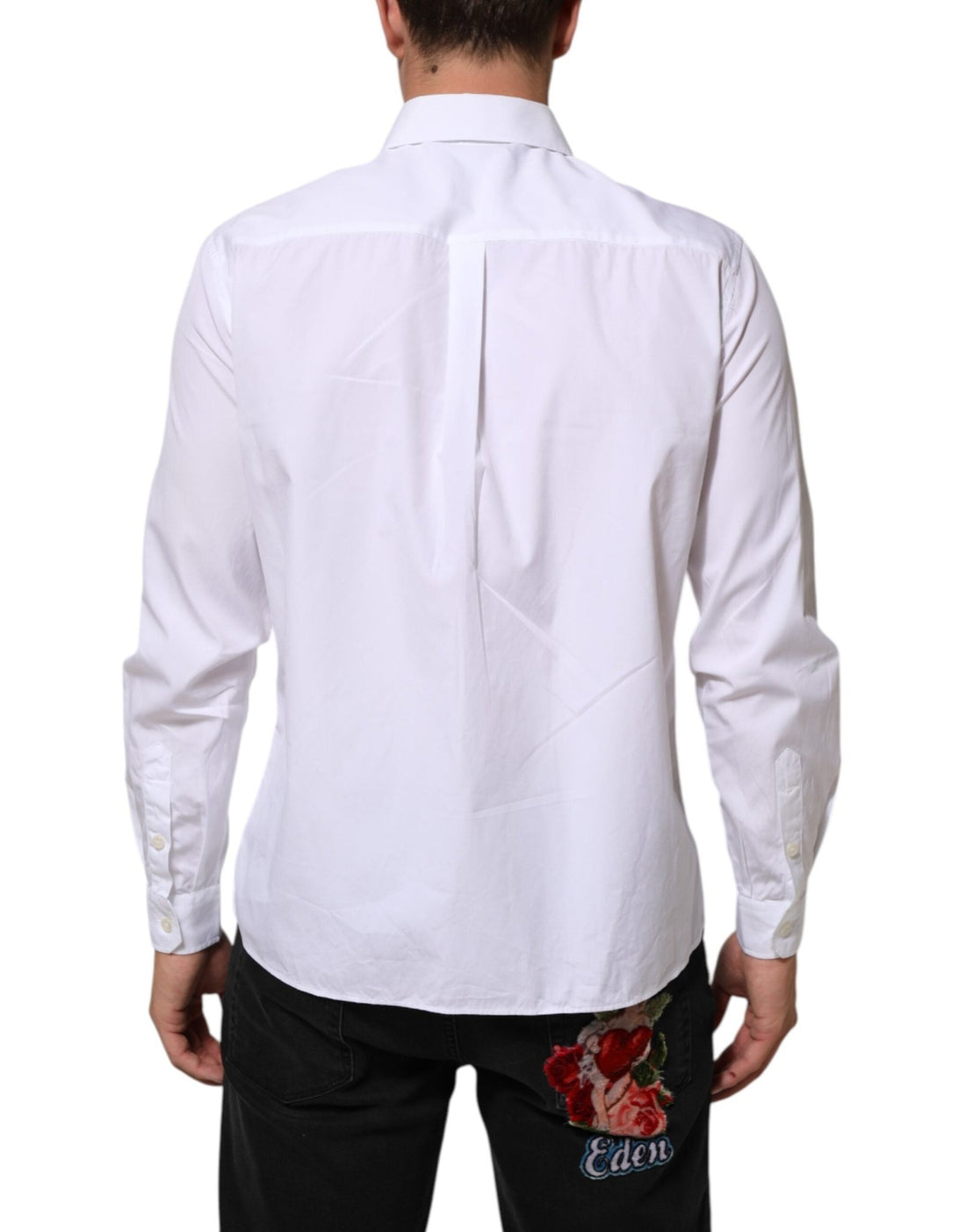 Dolce & Gabbana White Logo Plaque Collared Formal Dress Shirt - RIMODA