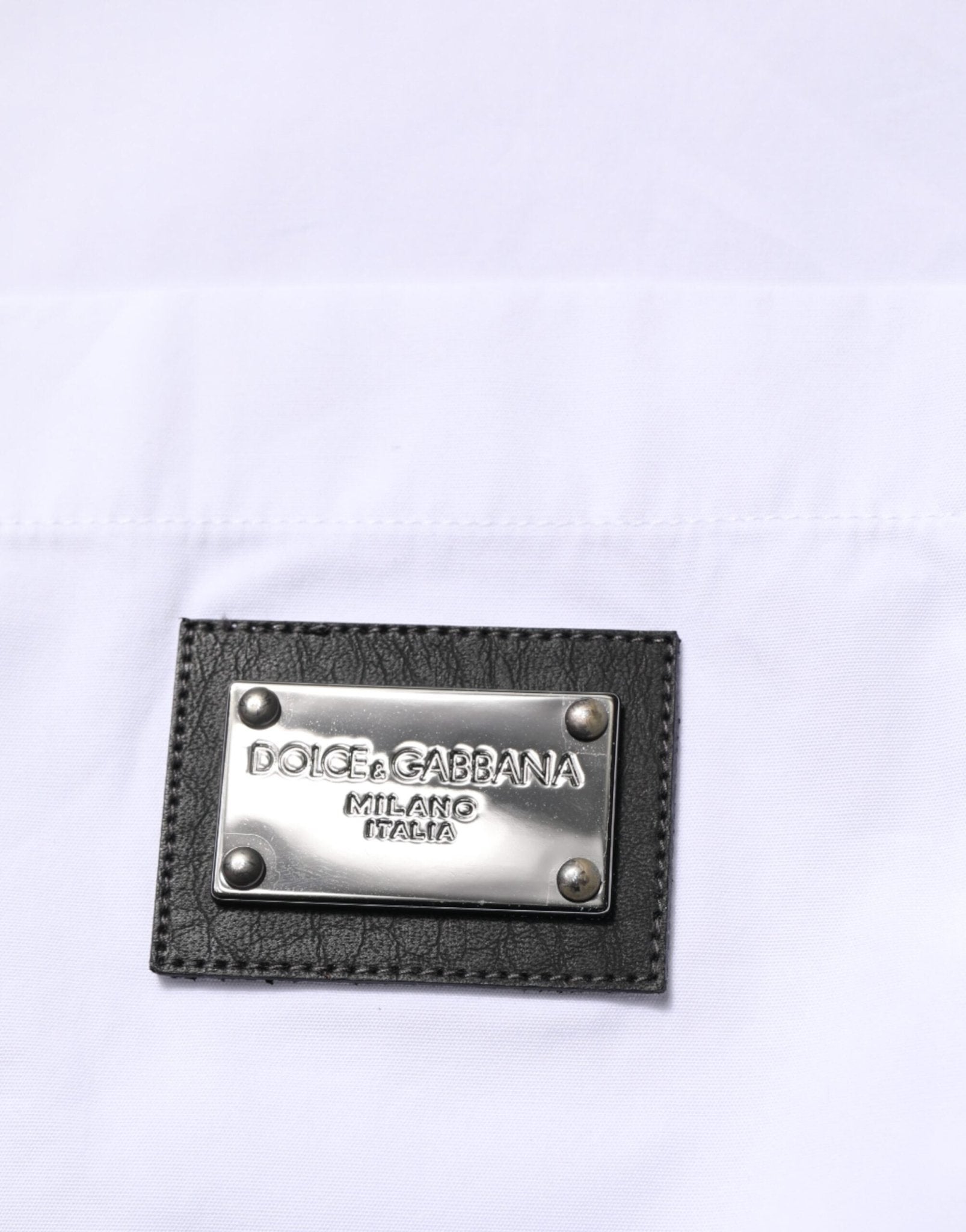 Dolce & Gabbana White Logo Plaque Collared Formal Dress Shirt - RIMODA