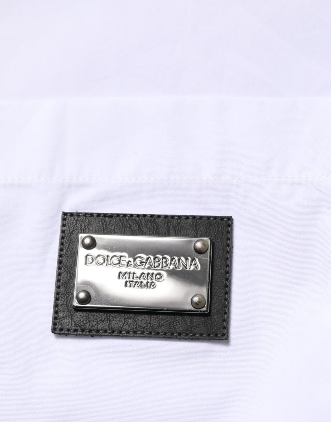 Dolce & Gabbana White Logo Plaque Collared Formal Dress Shirt - RIMODA