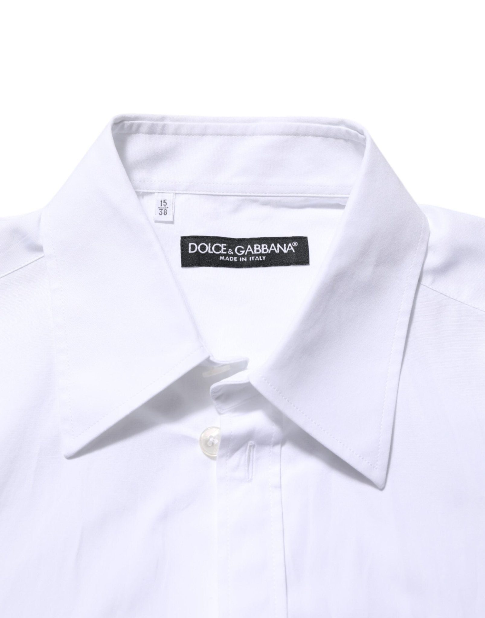 Dolce & Gabbana White Logo Plaque Collared Formal Dress Shirt - RIMODA