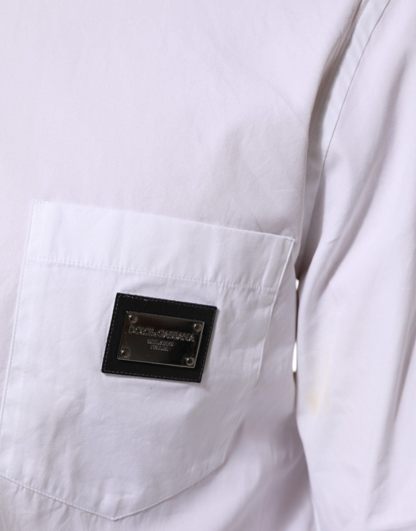 Dolce & Gabbana White Logo Plaque Collared Formal Dress Shirt - RIMODA