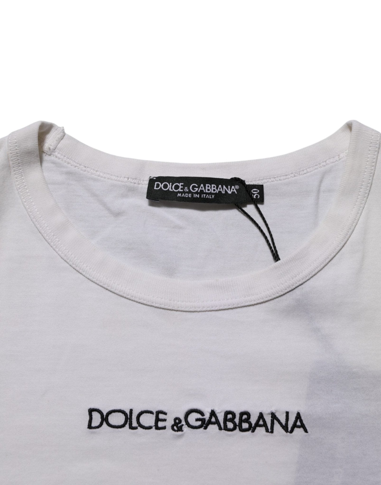 Dolce & Gabbana White Logo Print Cotton Crew Neck Men T-shirt - RIMODA