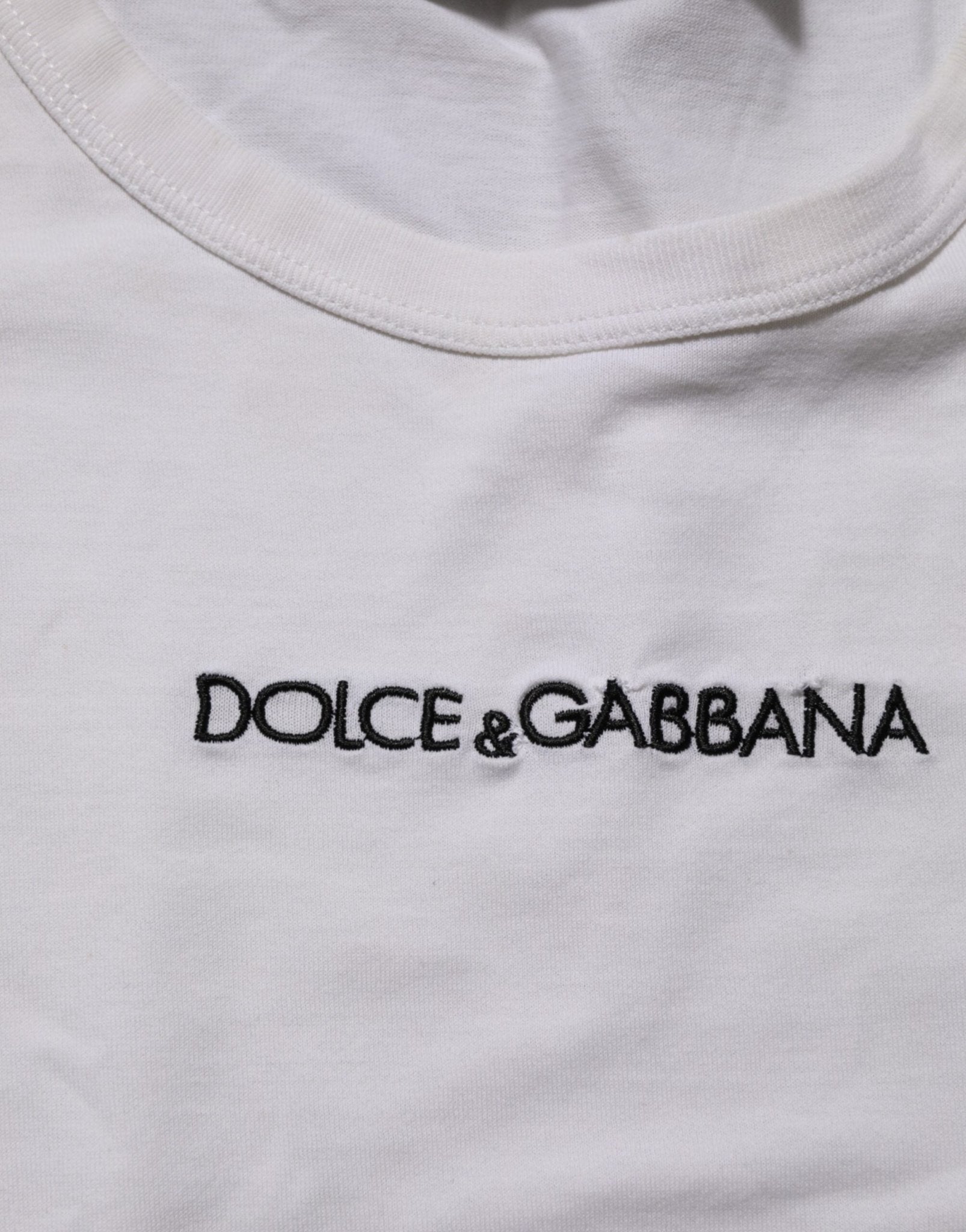 Dolce & Gabbana White Logo Print Cotton Crew Neck Men T-shirt - RIMODA