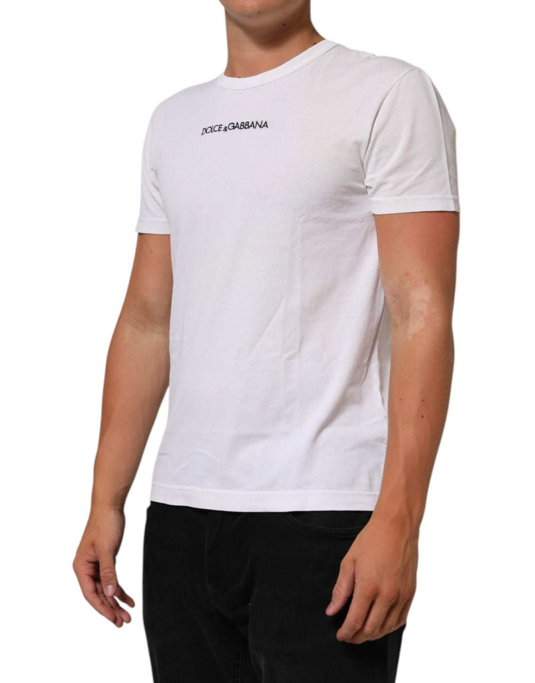 Dolce & Gabbana White Logo Print Cotton Crew Neck Men T-shirt - RIMODA