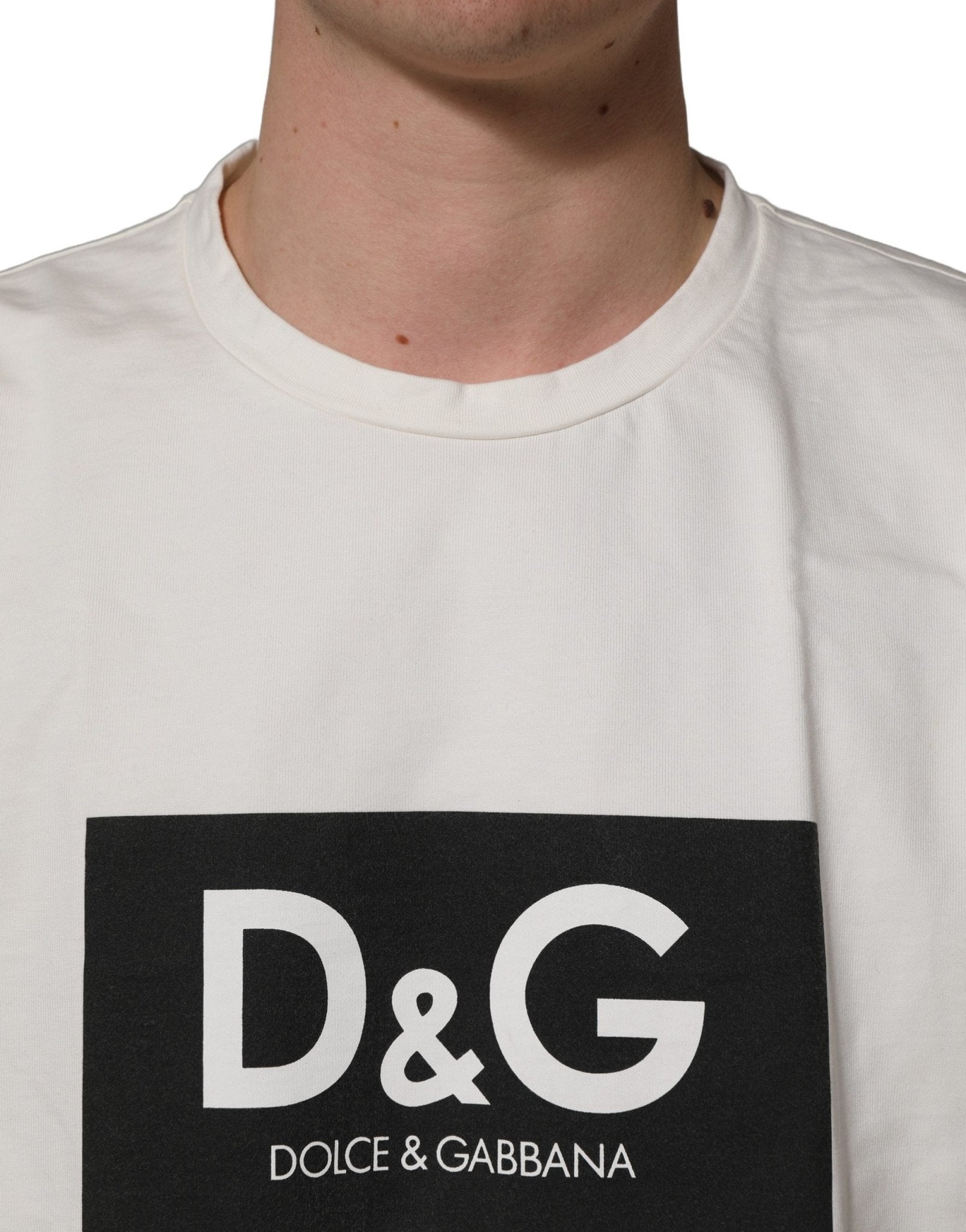 Dolce & Gabbana White Logo Print Cotton Crew Neck Men T-shirt - RIMODA