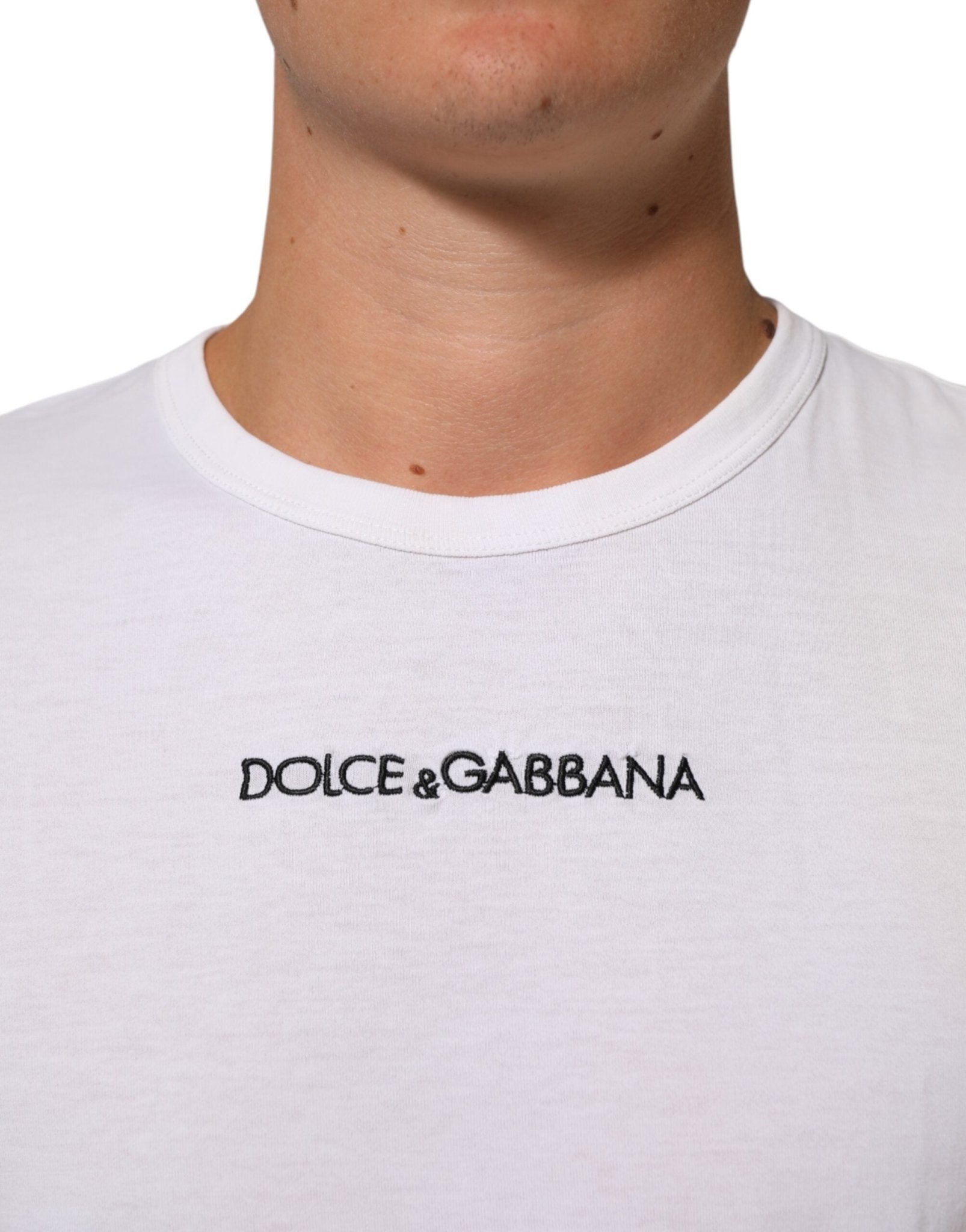 Dolce & Gabbana White Logo Print Cotton Crew Neck Men T-shirt - RIMODA