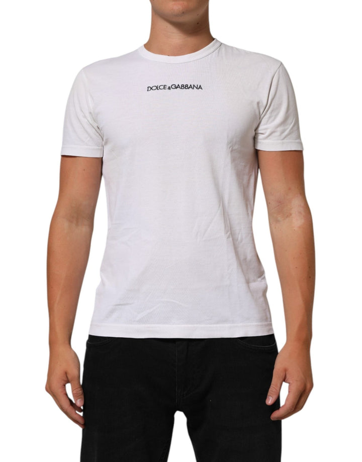 Dolce & Gabbana White Logo Print Cotton Crew Neck Men T-shirt - RIMODA