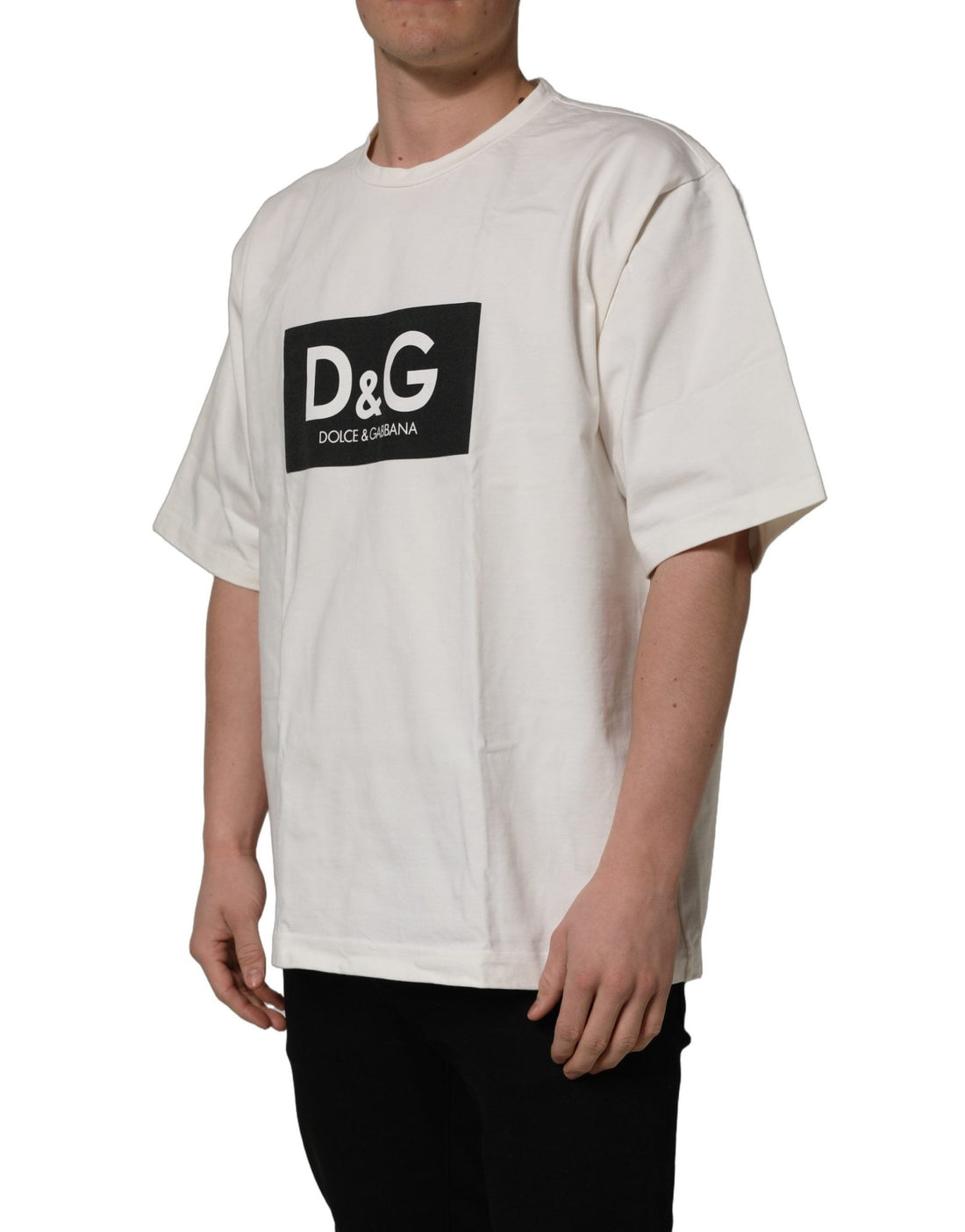Dolce & Gabbana White Logo Print Cotton Crew Neck Men T-shirt - RIMODA