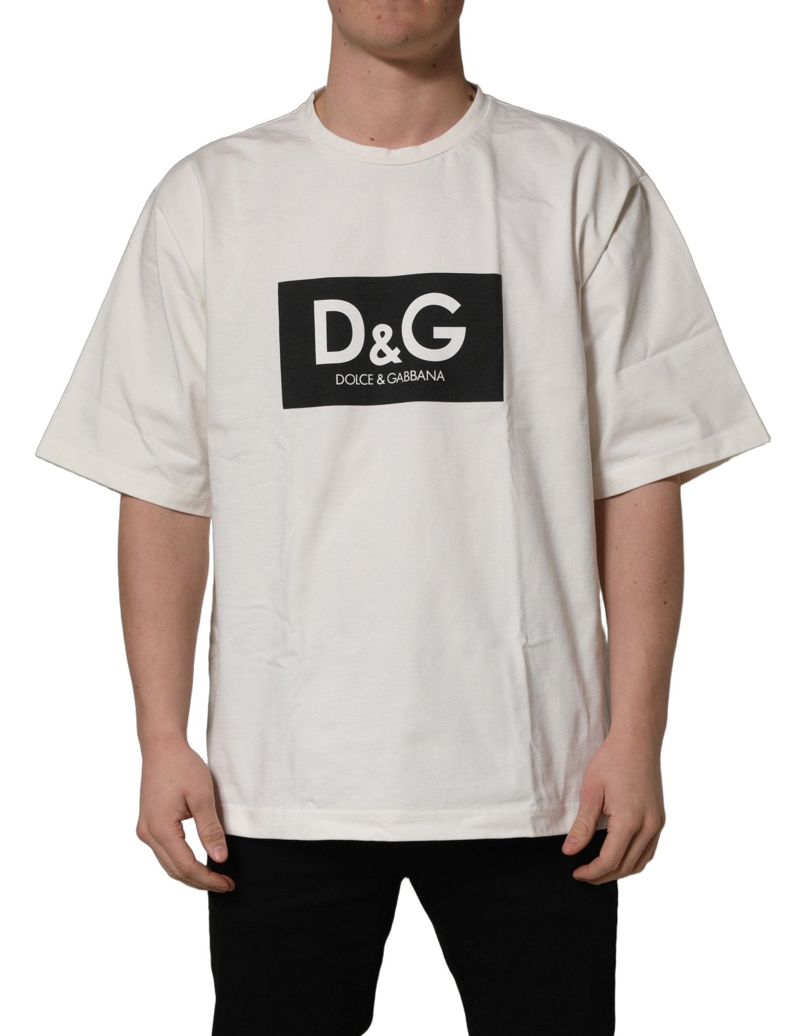 Dolce & Gabbana White Logo Print Cotton Crew Neck Men T-shirt - RIMODA