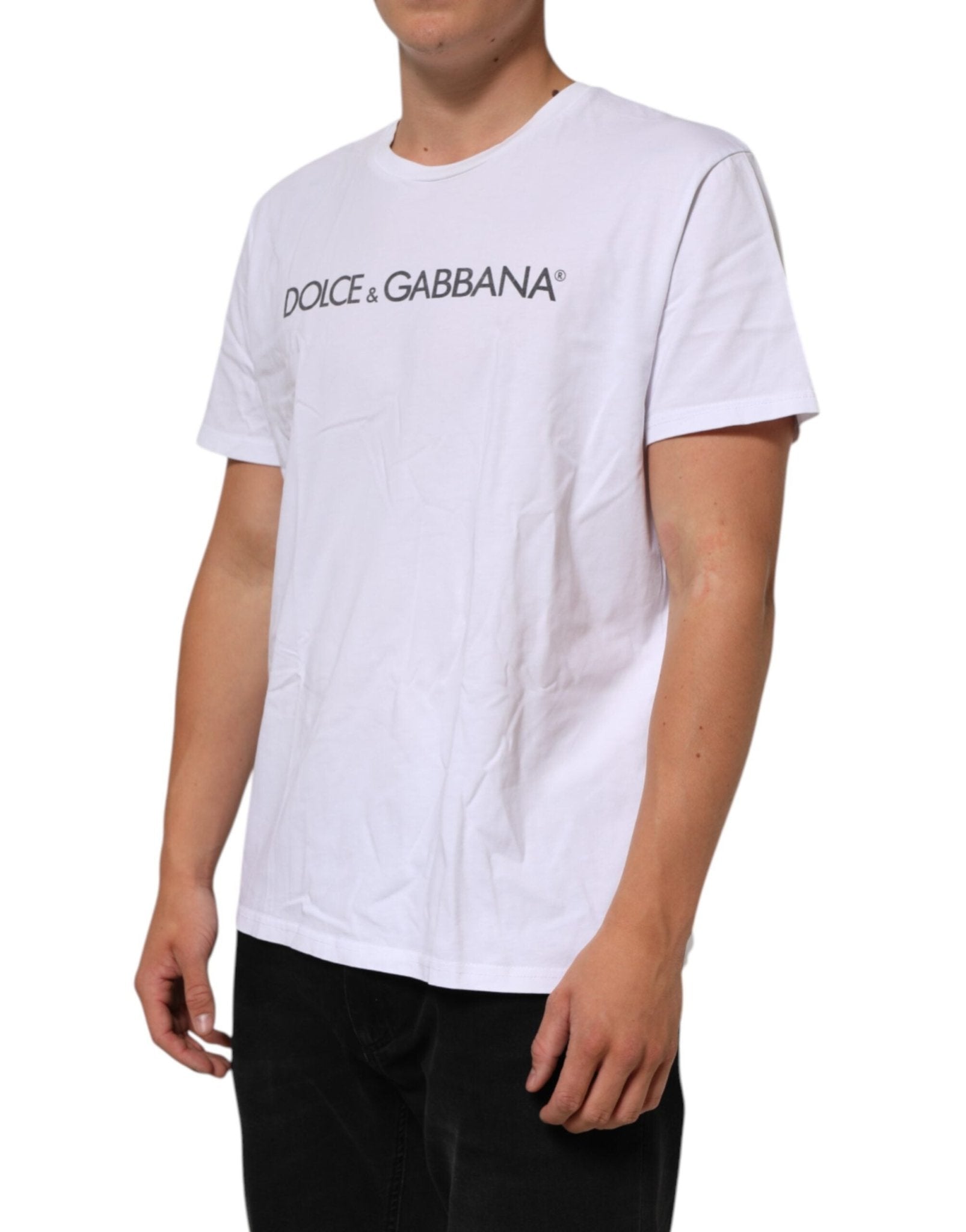 Dolce & Gabbana White Logo Print Cotton Crew Neck T-shirt - RIMODA
