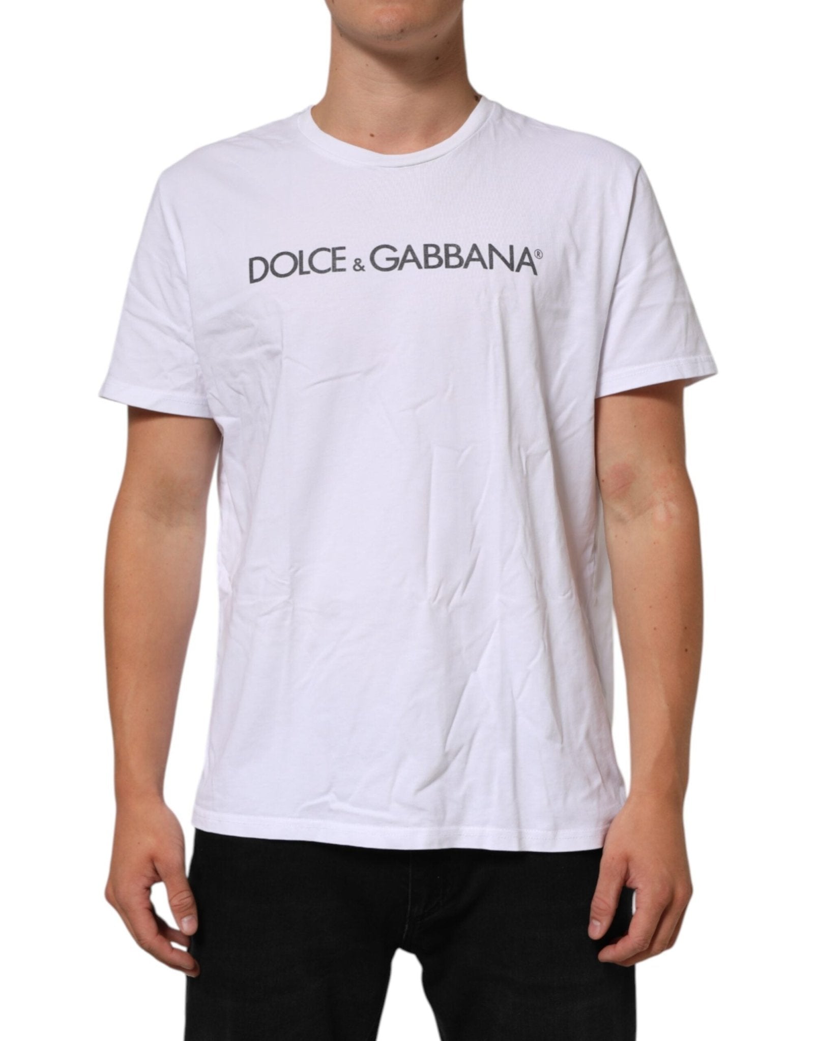 Dolce & Gabbana White Logo Print Cotton Crew Neck T-shirt - RIMODA