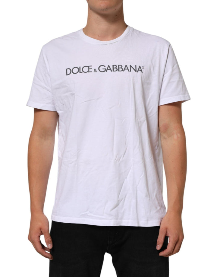 Dolce & Gabbana White Logo Print Cotton Crew Neck T-shirt - RIMODA