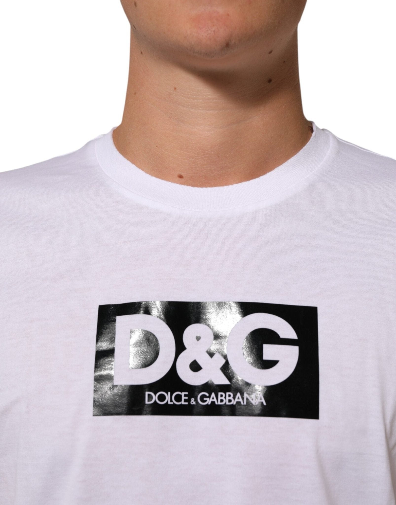 Dolce & Gabbana White Logo Print Cotton Crew Neck T-shirt - RIMODA