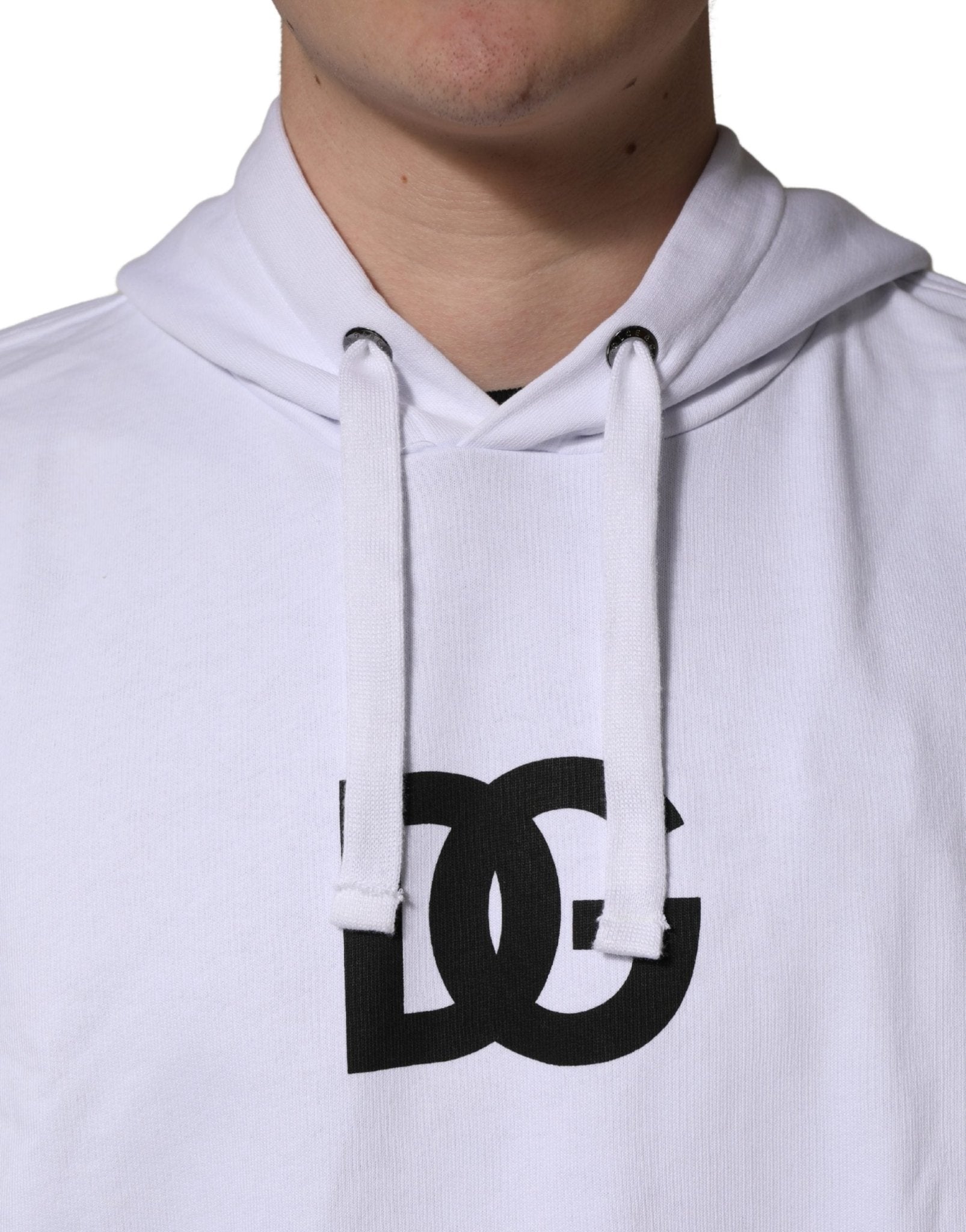 Dolce & Gabbana White Logo Print Cotton Hooded Sweatshirt Sweater - RIMODA