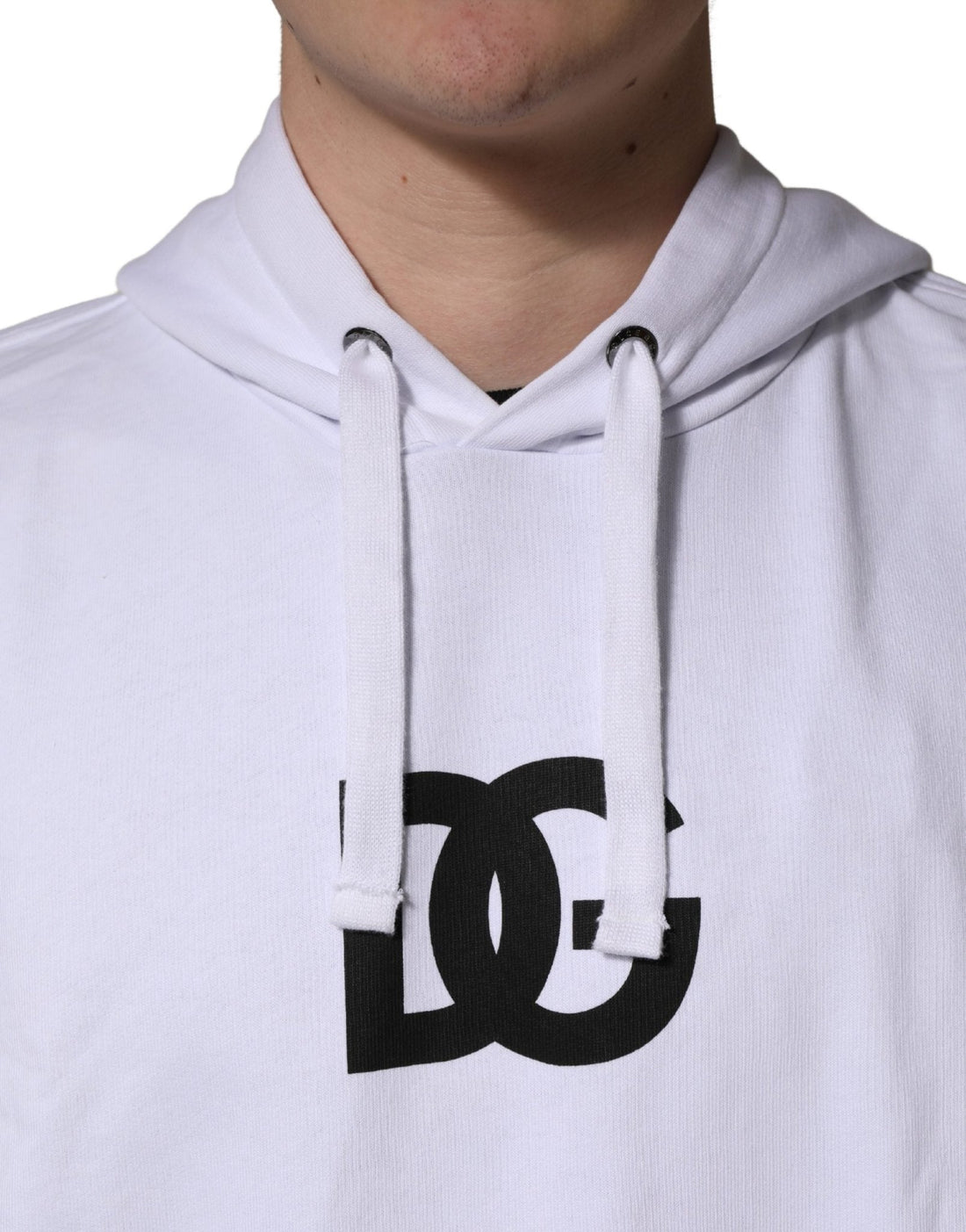 Dolce & Gabbana White Logo Print Cotton Hooded Sweatshirt Sweater - RIMODA