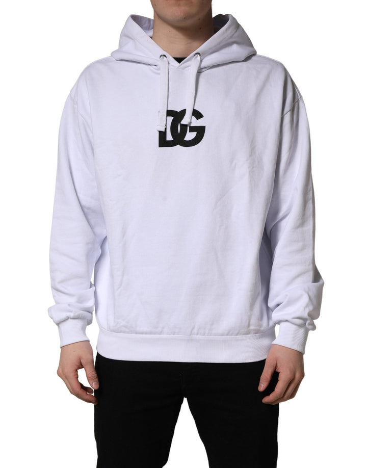 Dolce & Gabbana White Logo Print Cotton Hooded Sweatshirt Sweater - RIMODA