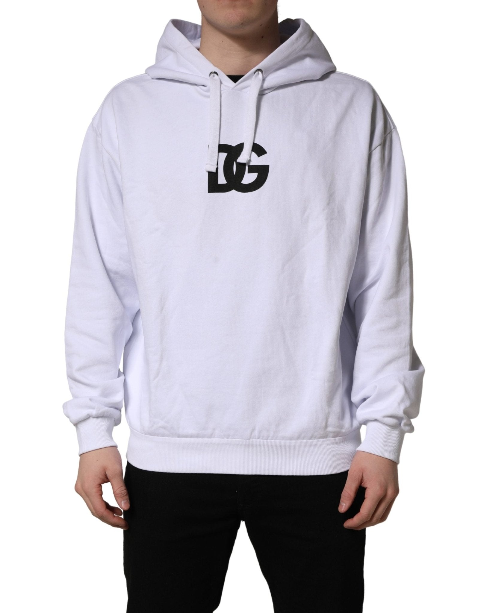 Dolce & Gabbana White Logo Print Cotton Hooded Sweatshirt Sweater - RIMODA