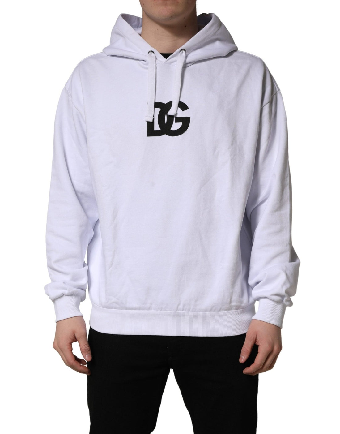 Dolce & Gabbana White Logo Print Cotton Hooded Sweatshirt Sweater - RIMODA