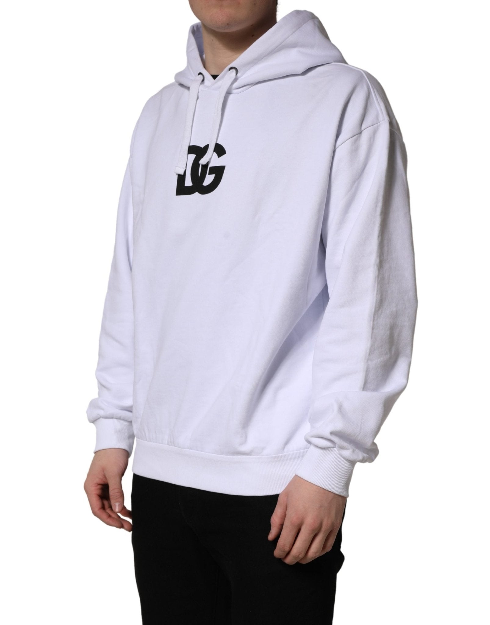 Dolce & Gabbana White Logo Print Cotton Hooded Sweatshirt Sweater - RIMODA
