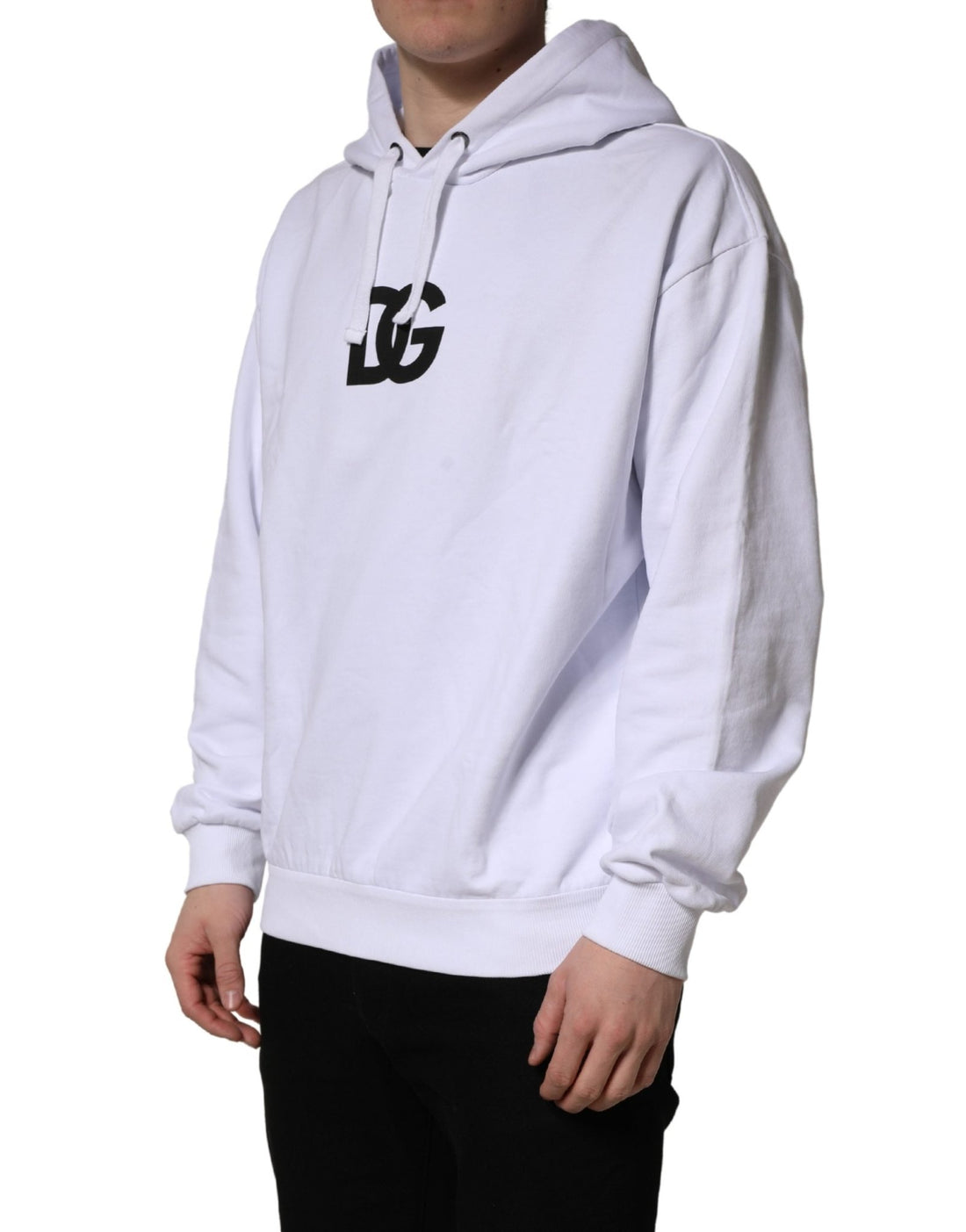 Dolce & Gabbana White Logo Print Cotton Hooded Sweatshirt Sweater - RIMODA