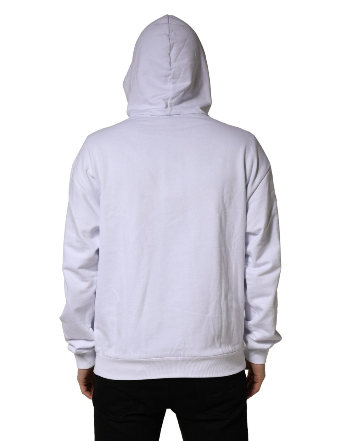 Dolce & Gabbana White Logo Print Cotton Hooded Sweatshirt Sweater - RIMODA
