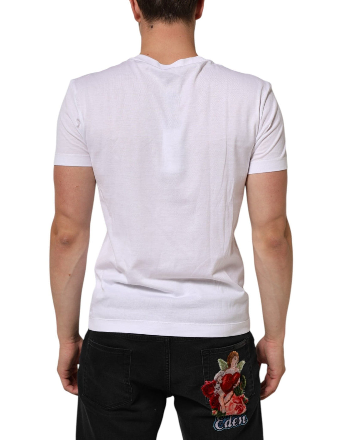 Dolce & Gabbana White Logo Print Cotton Men Crew Neck T-shirt - RIMODA