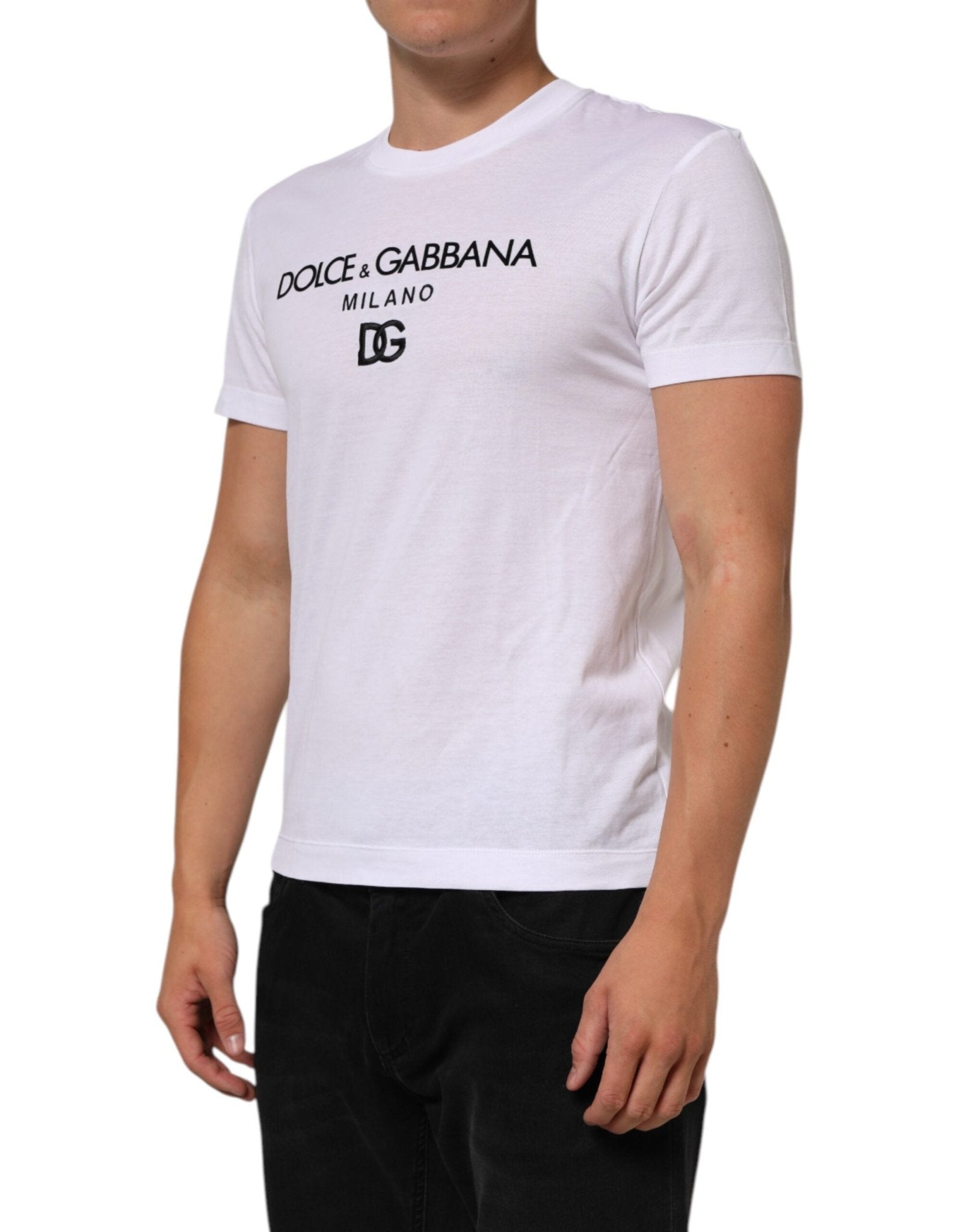 Dolce & Gabbana White Logo Print Cotton Men Crew Neck T-shirt - RIMODA
