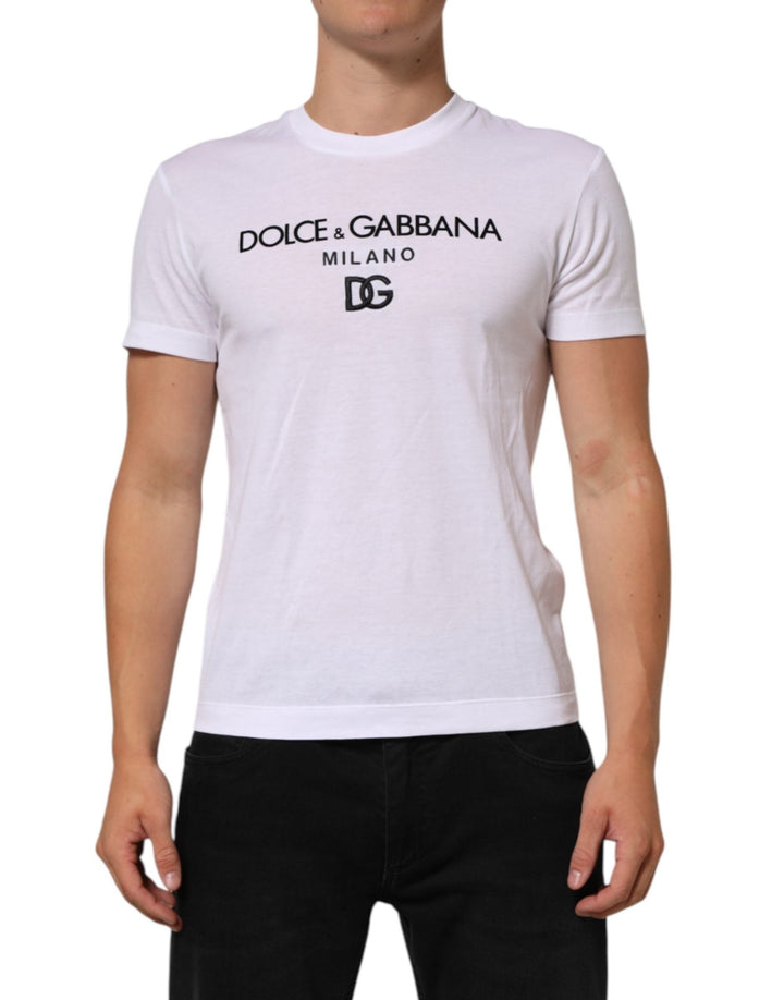 Dolce & Gabbana White Logo Print Cotton Men Crew Neck T-shirt - RIMODA