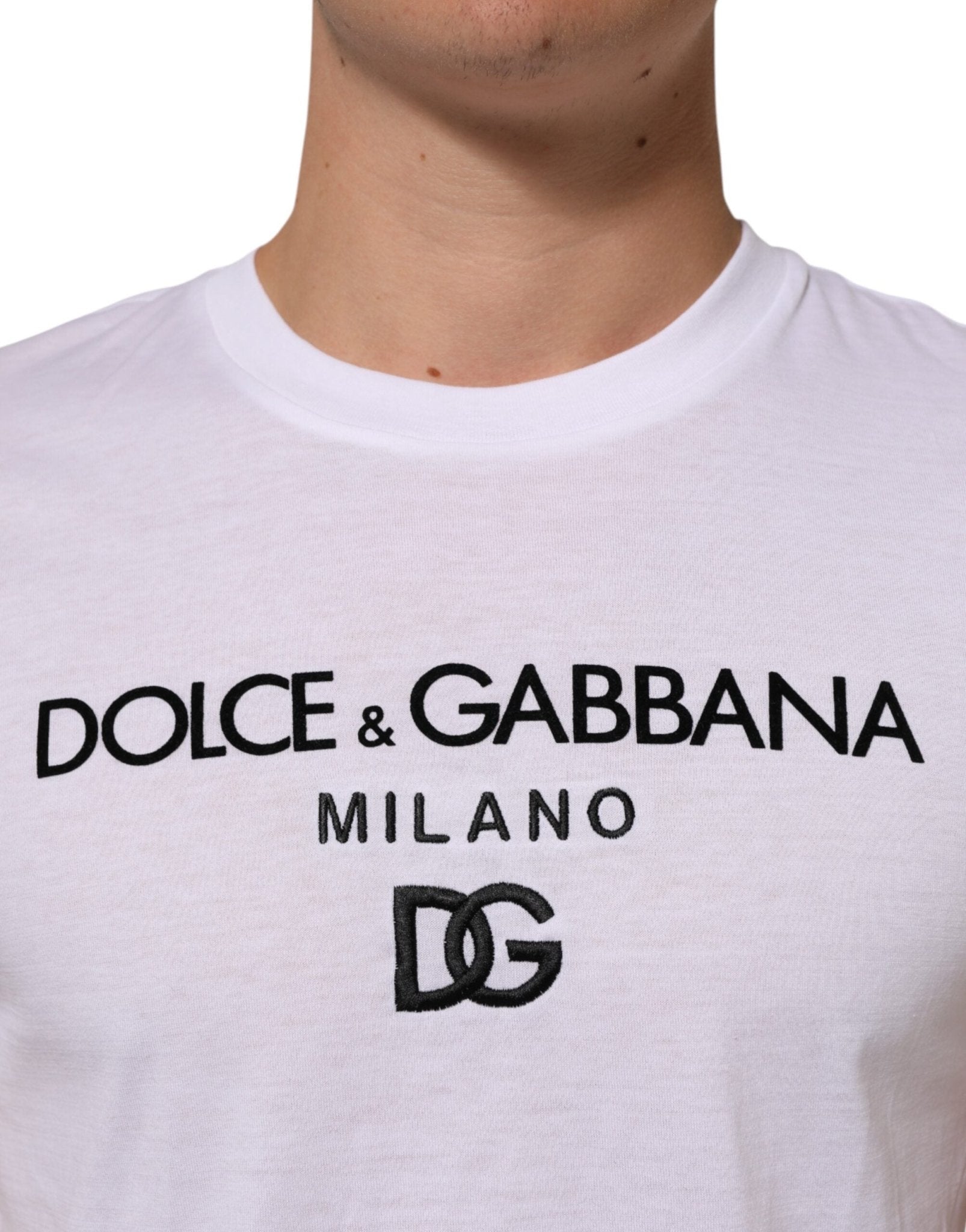 Dolce & Gabbana White Logo Print Cotton Men Crew Neck T-shirt - RIMODA