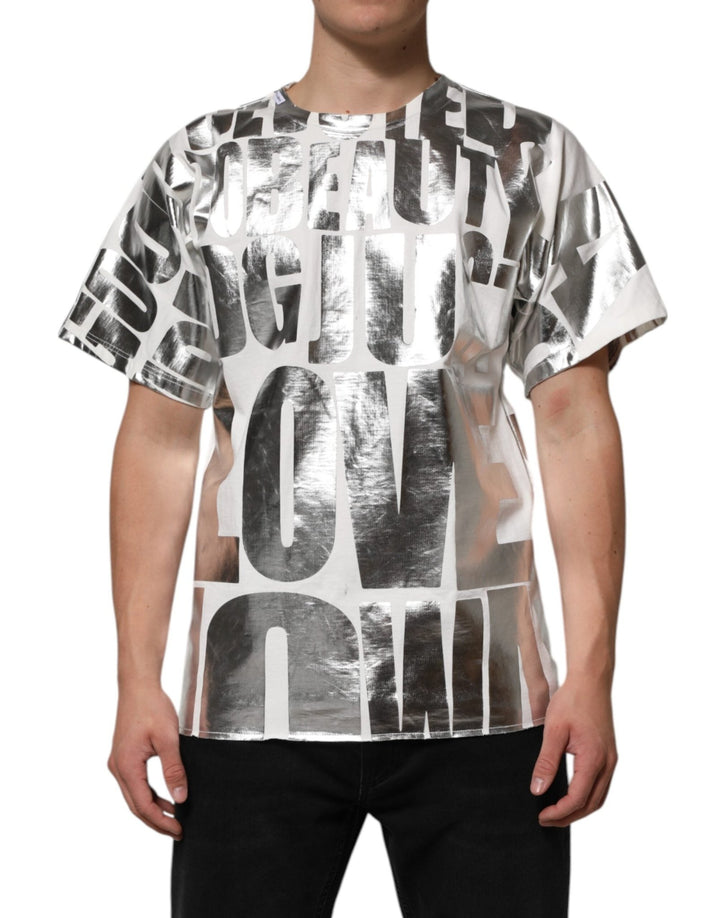 Dolce & Gabbana White Metallic Print Cotton CrewNeck T-shirt - RIMODA