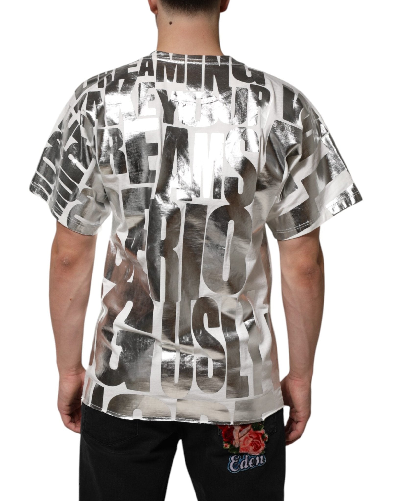 Dolce & Gabbana White Metallic Print Cotton CrewNeck T-shirt - RIMODA