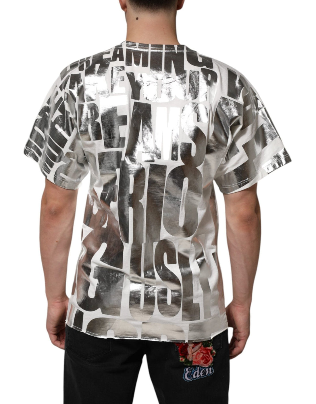 Dolce & Gabbana White Metallic Print Cotton CrewNeck T-shirt - RIMODA