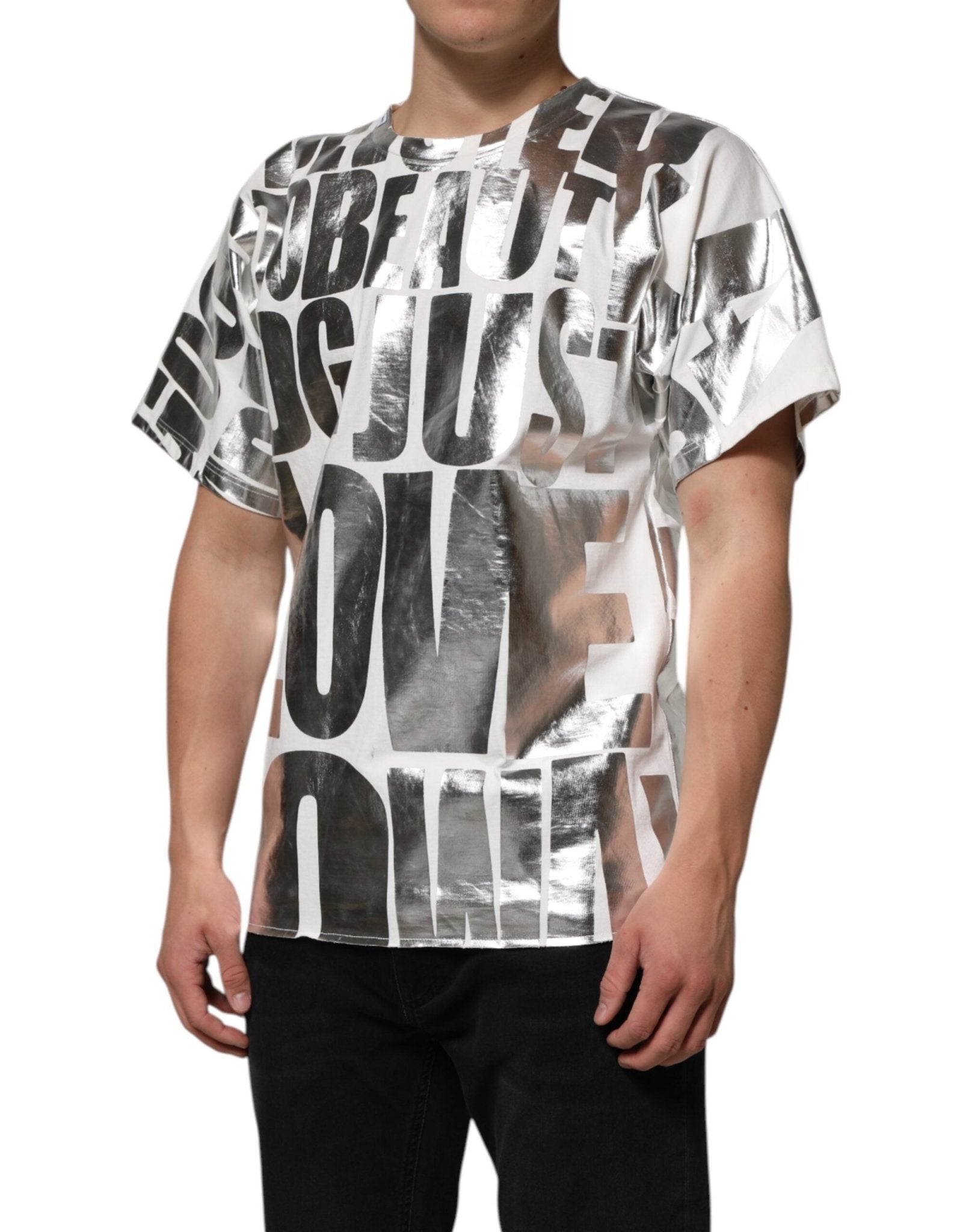 Dolce & Gabbana White Metallic Print Cotton CrewNeck T-shirt - RIMODA