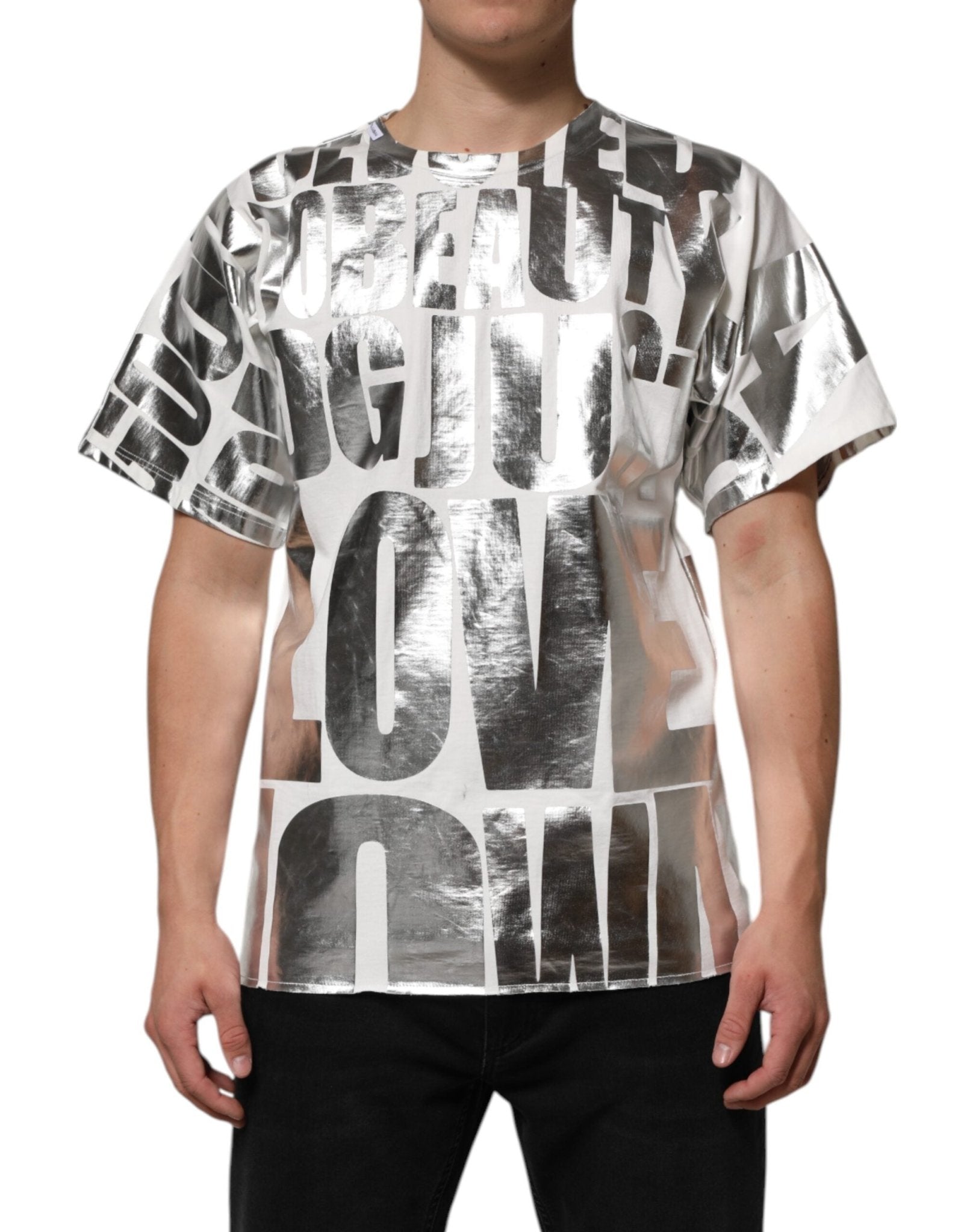 Dolce & Gabbana White Metallic Print Cotton CrewNeck T-shirt - RIMODA