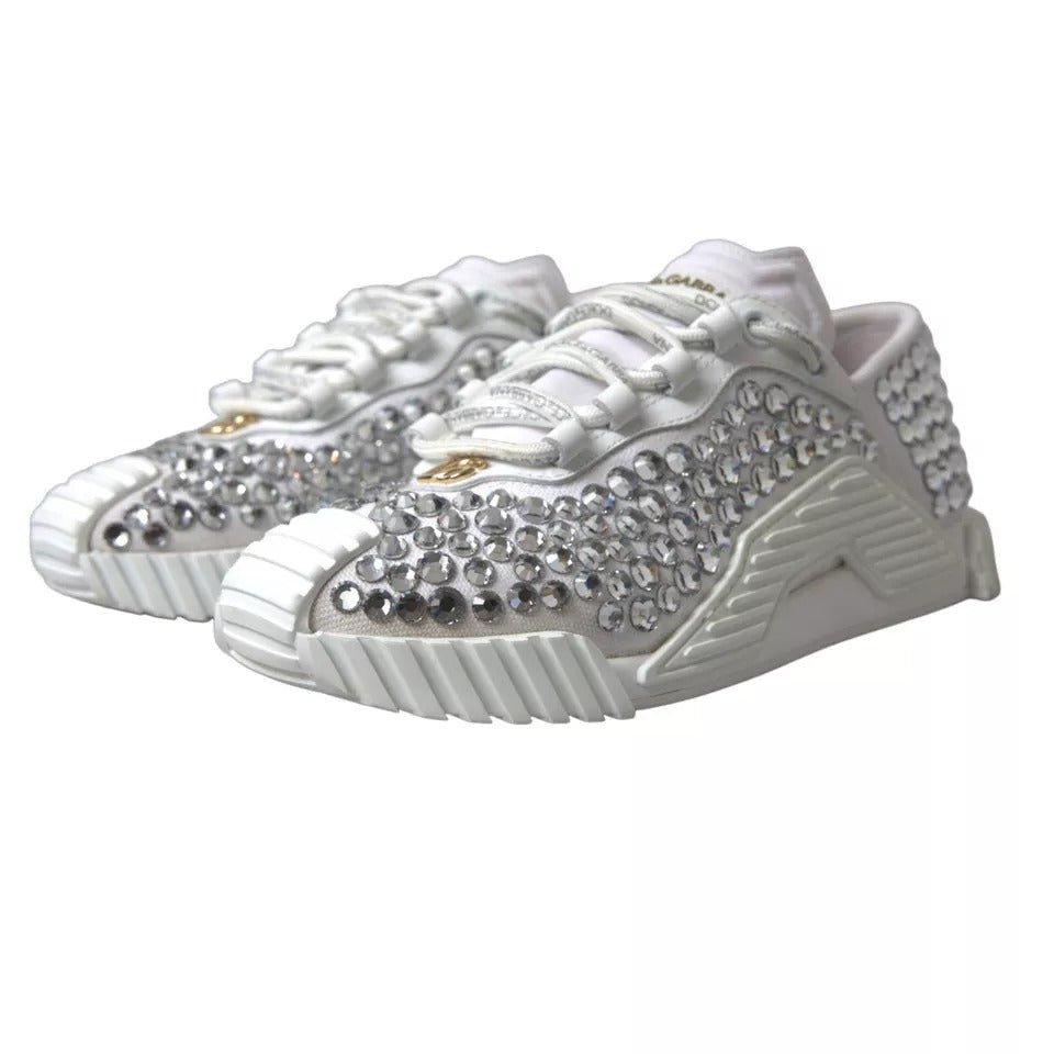 Dolce & Gabbana White NS1 Canvas Leather Embellished Sneakers Shoes - RIMODA