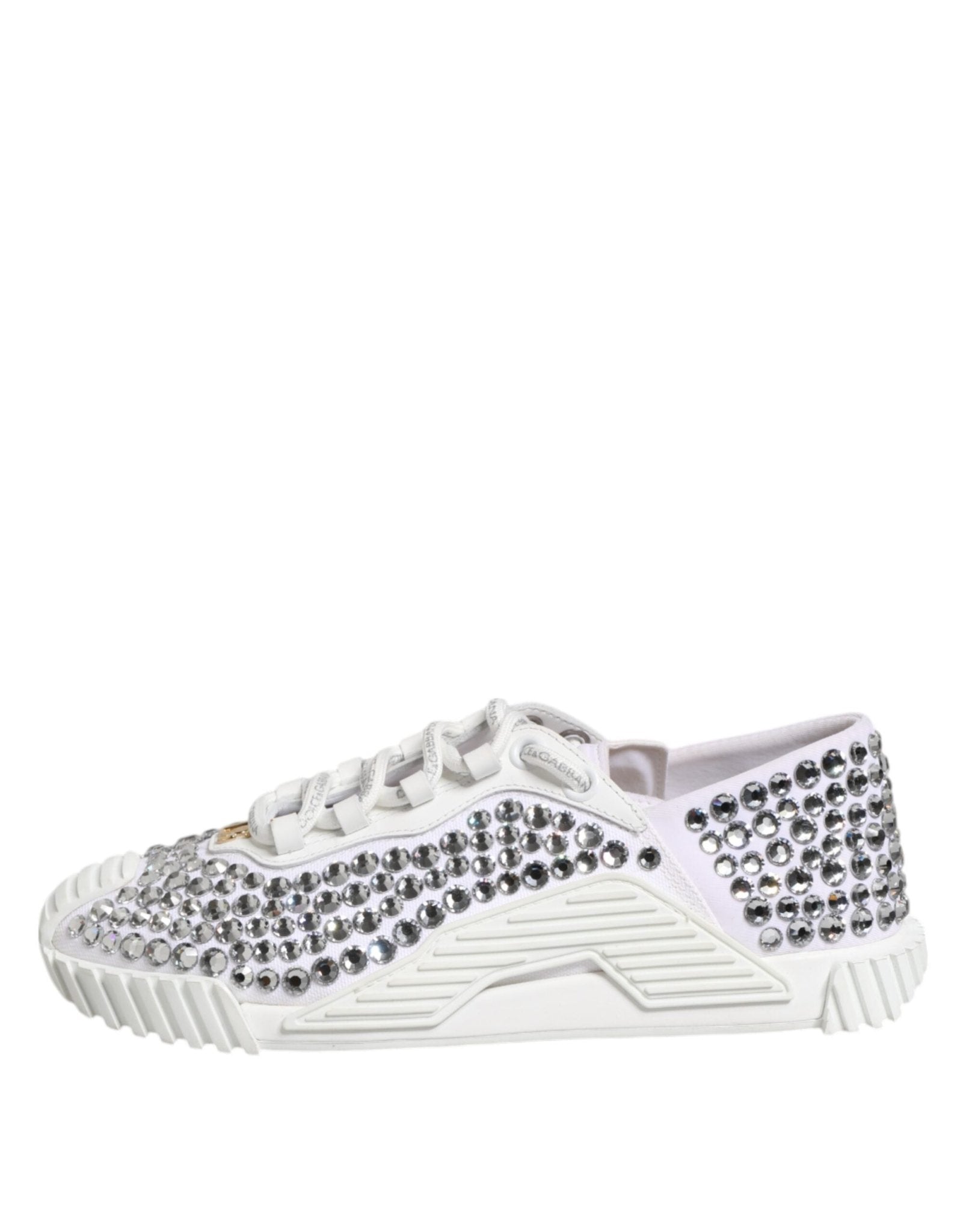 Dolce & Gabbana White NS1 Canvas Leather Embellished Sneakers Shoes - RIMODA