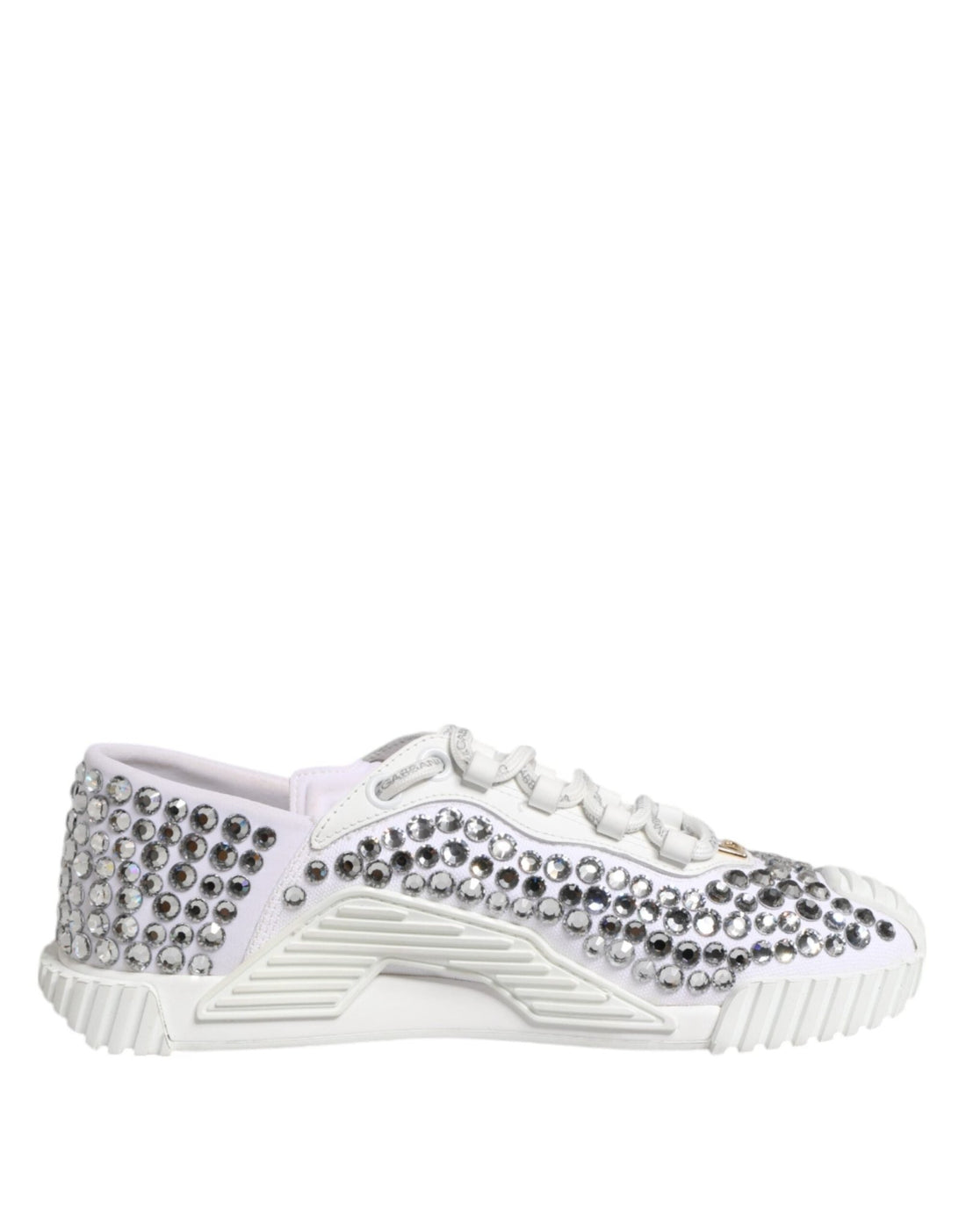 Dolce & Gabbana White NS1 Canvas Leather Embellished Sneakers Shoes - RIMODA